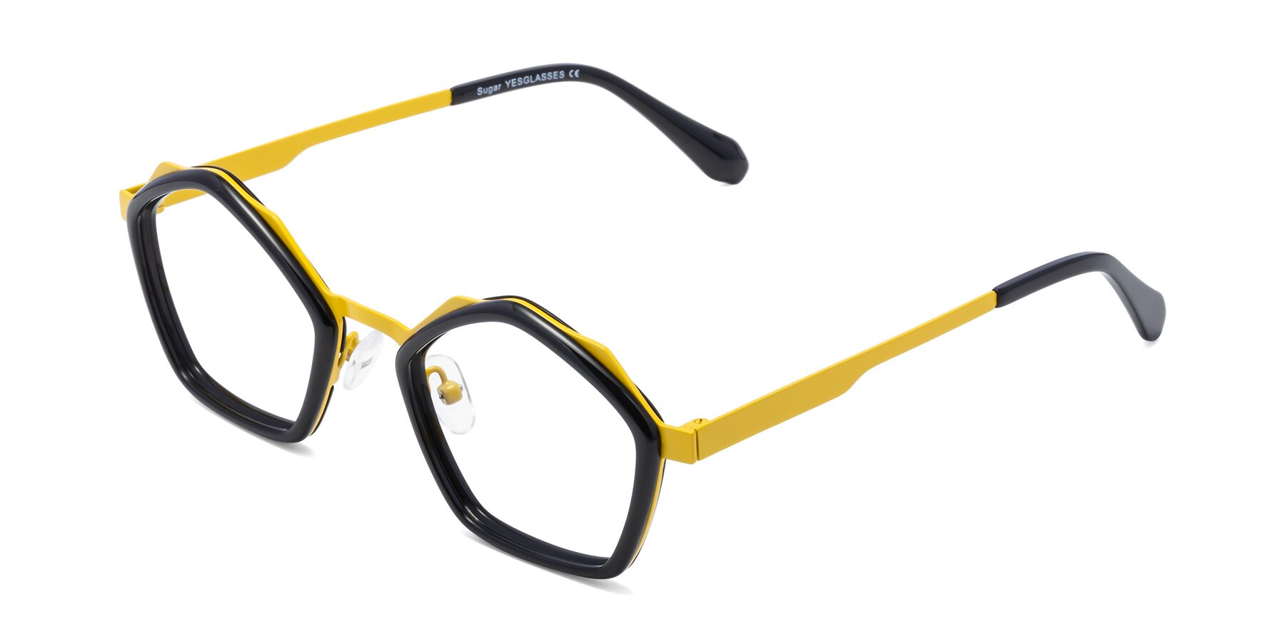 Angle of Sugar in Black-Yellow with Clear Eyeglass Lenses