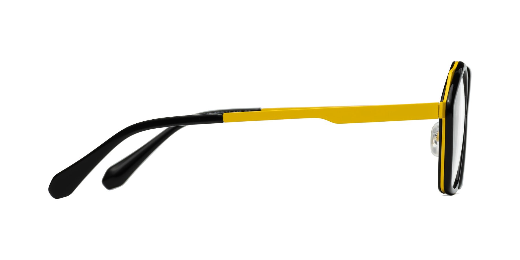 Side of Sugar in Black-Yellow with Clear Eyeglass Lenses
