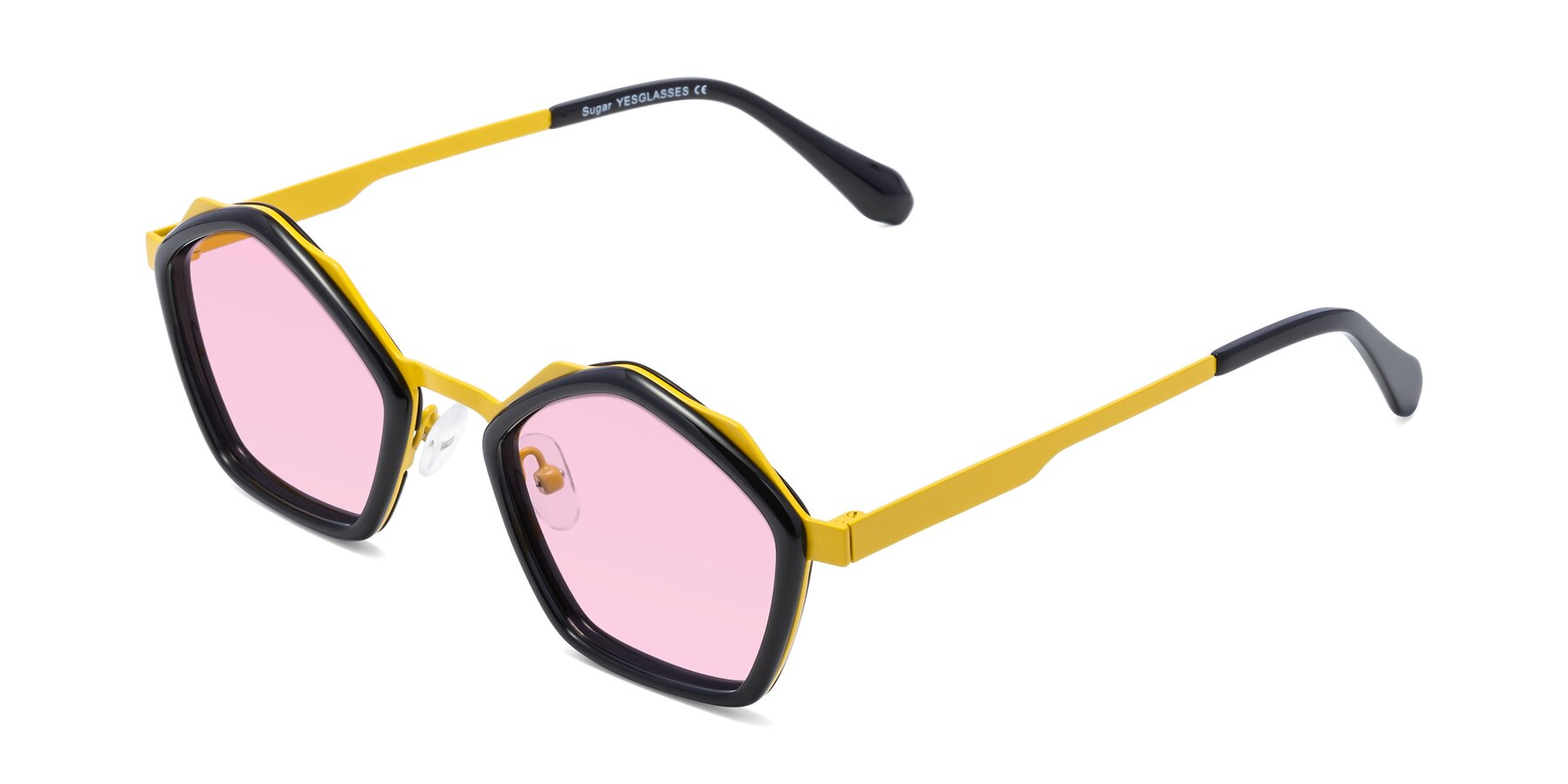 Angle of Sugar in Black-Yellow with Light Pink Tinted Lenses