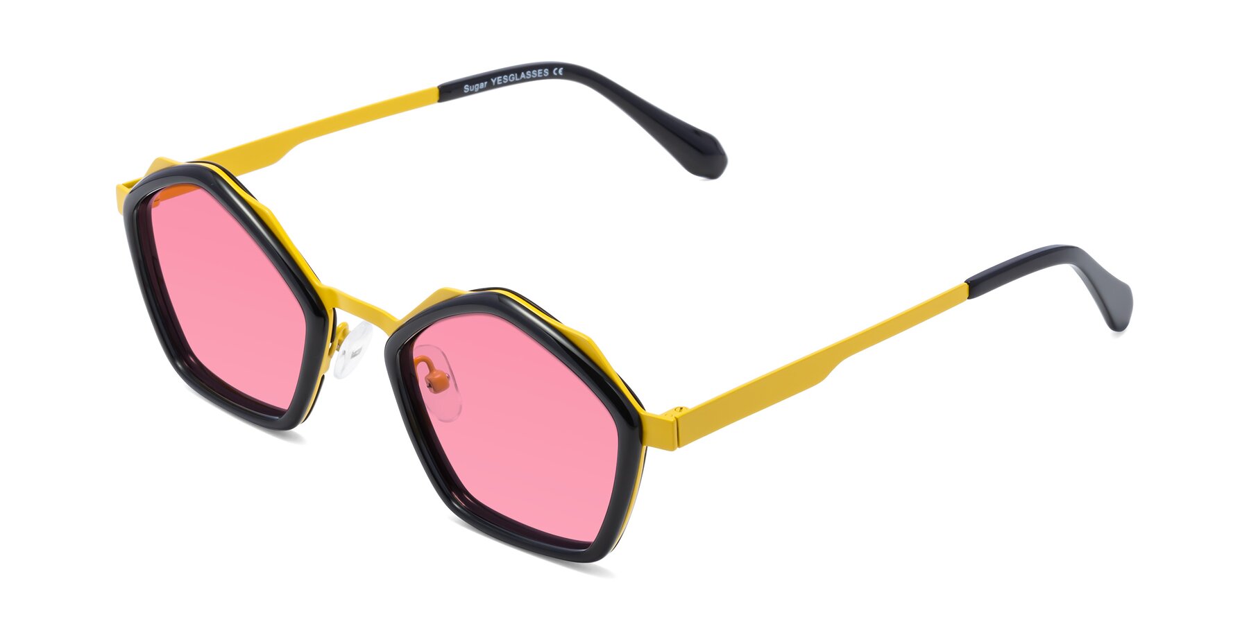 Angle of Sugar in Black-Yellow with Pink Tinted Lenses