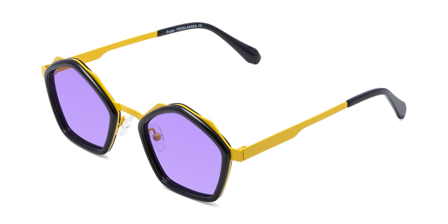 Angle of Sugar in Black-Yellow with Medium Purple Tinted Lenses