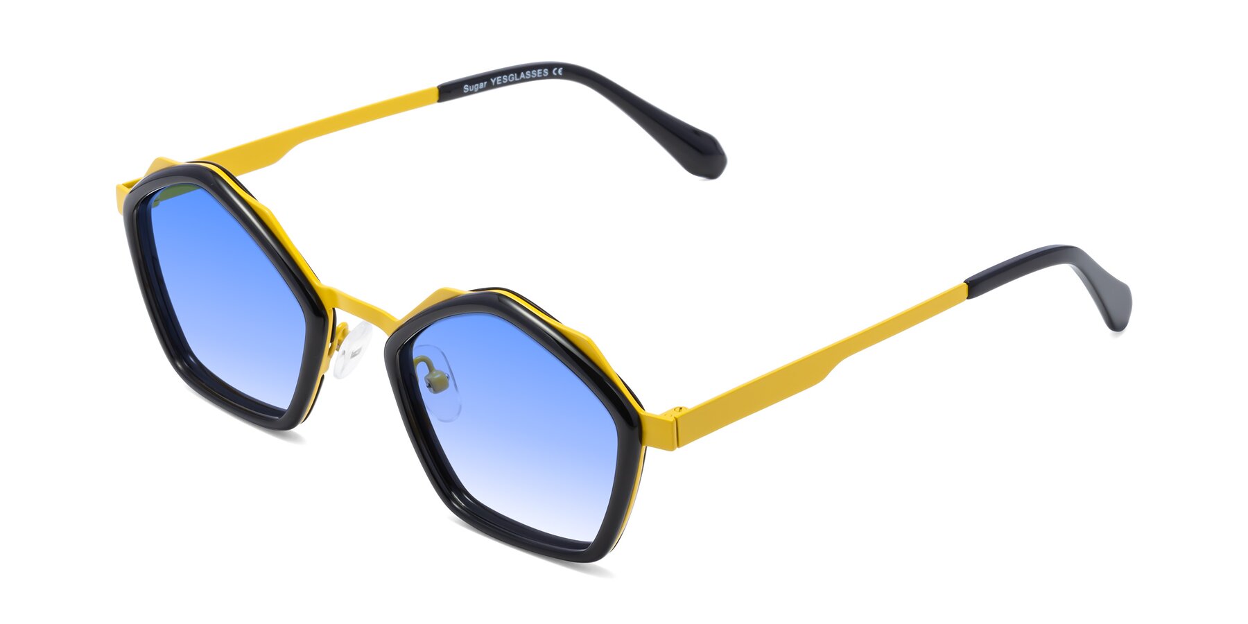 Angle of Sugar in Black-Yellow with Blue Gradient Lenses