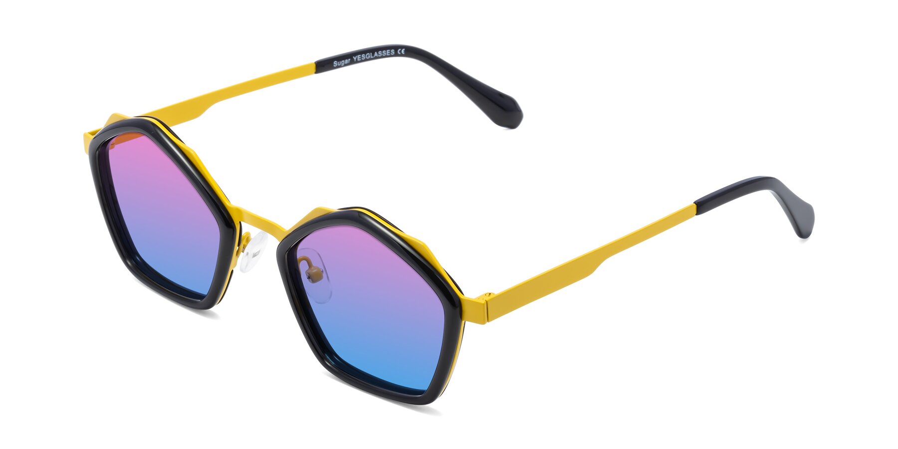 Angle of Sugar in Black-Yellow with Pink / Blue Gradient Lenses