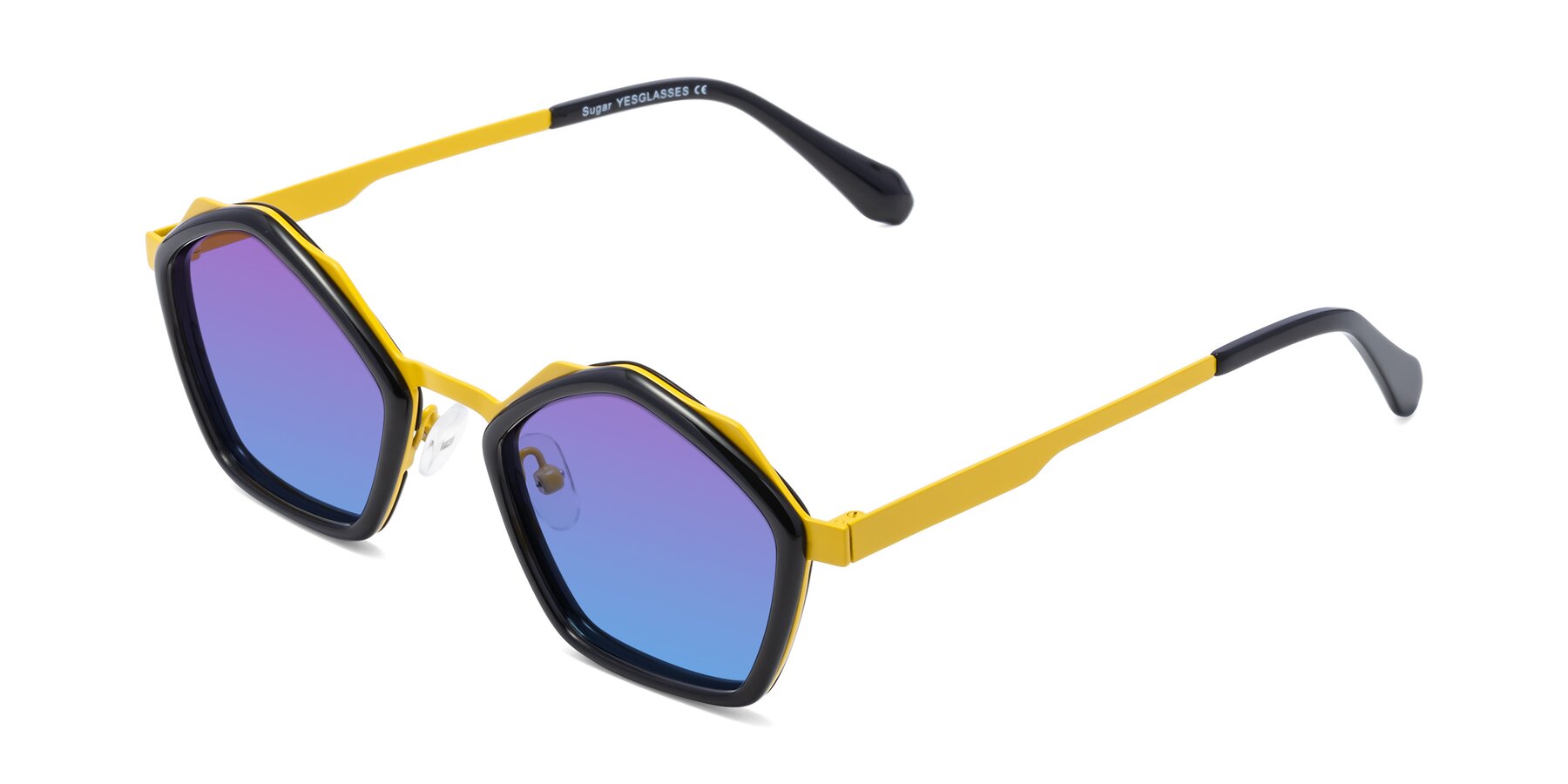 Angle of Sugar in Black-Yellow with Purple / Blue Gradient Lenses