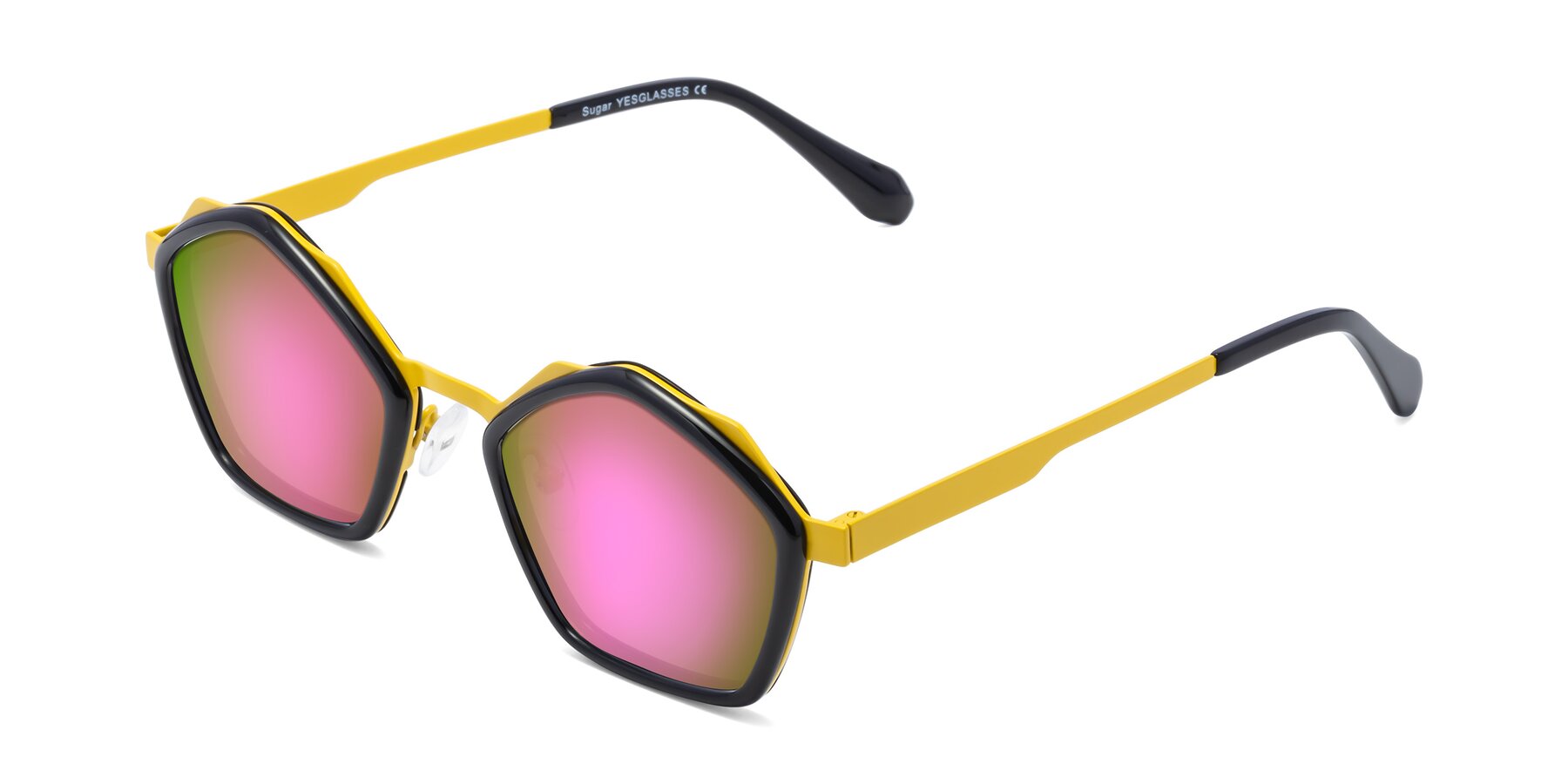 Angle of Sugar in Black-Yellow with Pink Mirrored Lenses