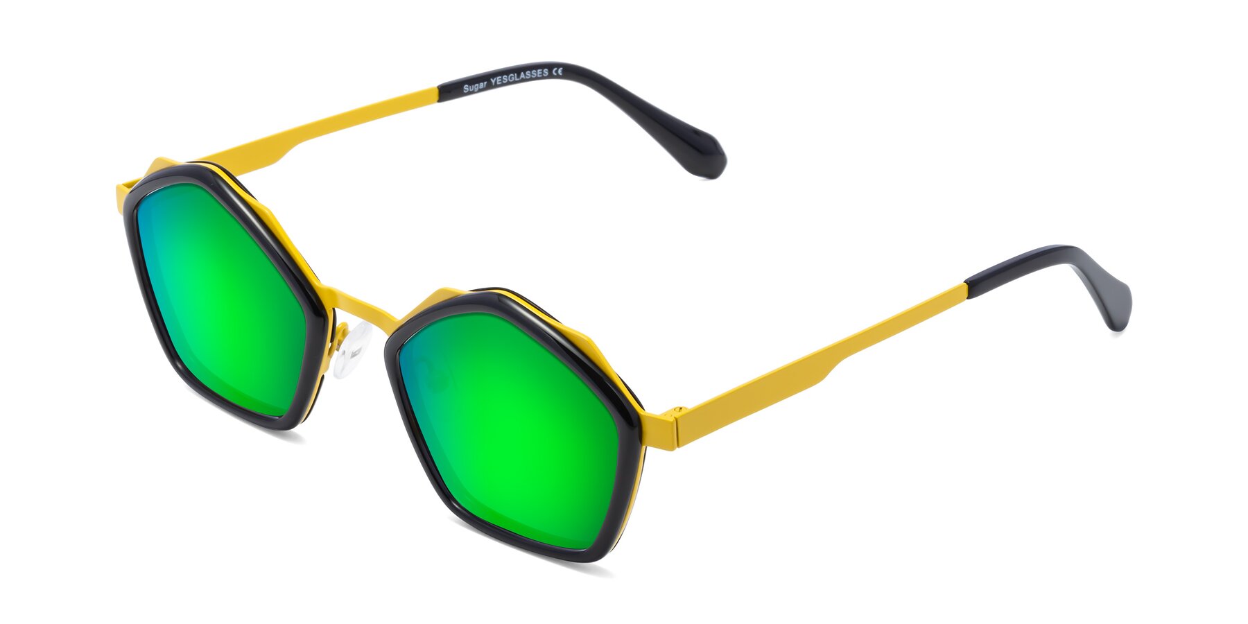 Angle of Sugar in Black-Yellow with Green Mirrored Lenses