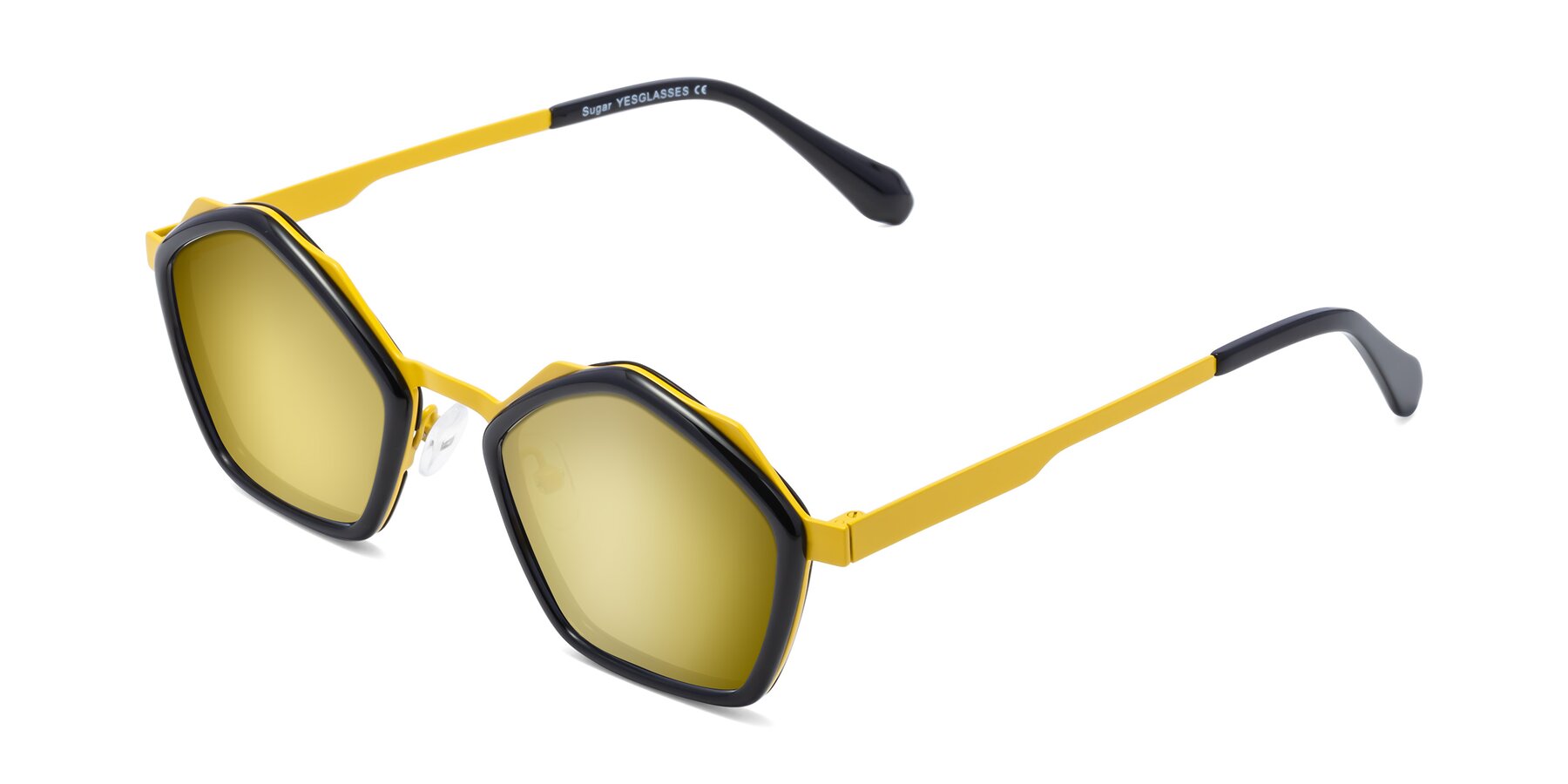 Angle of Sugar in Black-Yellow with Gold Mirrored Lenses