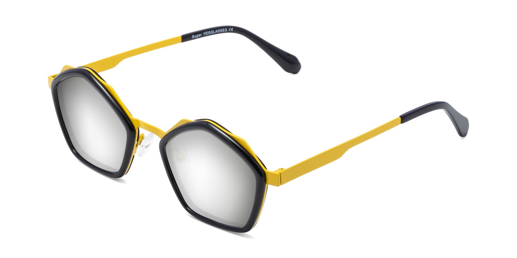 Angle of Sugar in Black-Yellow with Silver Mirrored Lenses