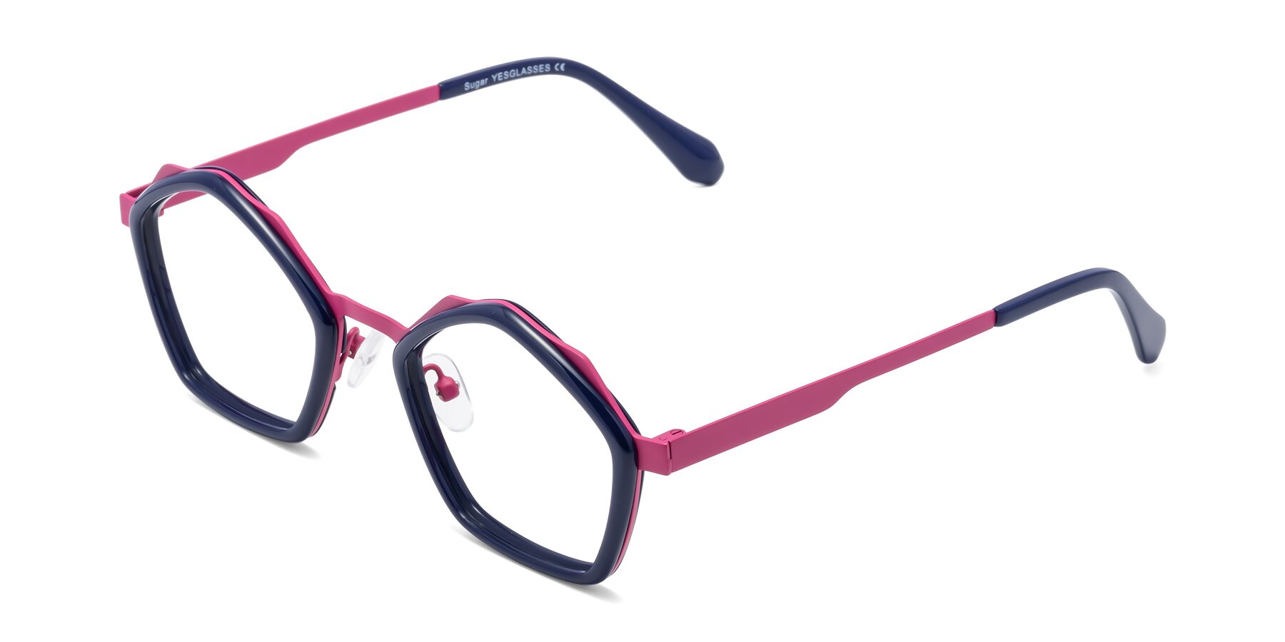 Angle of Sugar in Deep Blue-Magenta with Clear Reading Eyeglass Lenses