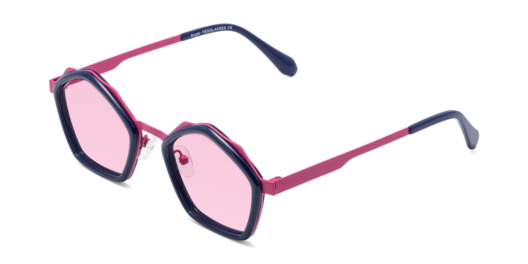 Angle of Sugar in Deep Blue-Magenta with Light Pink Tinted Lenses