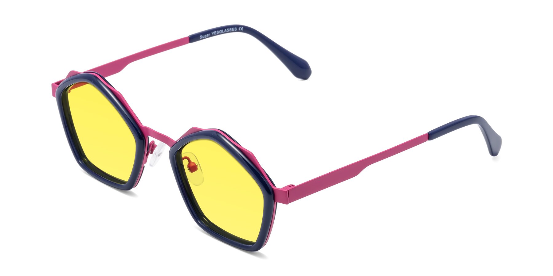 Angle of Sugar in Deep Blue-Magenta with Medium Yellow Tinted Lenses