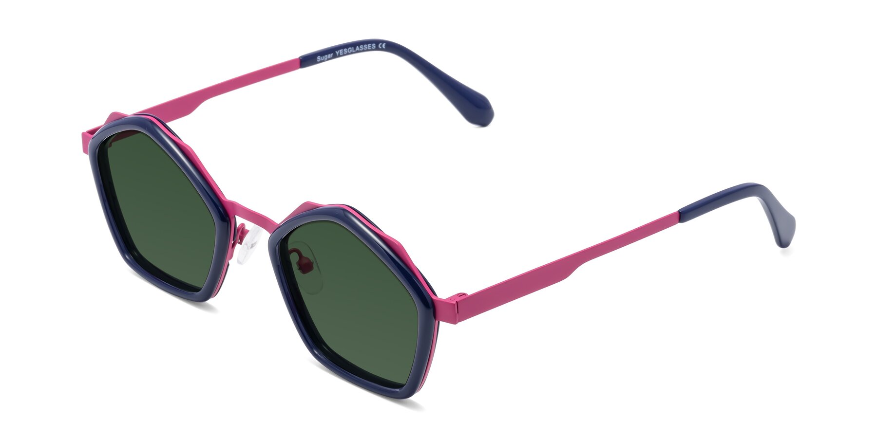 Angle of Sugar in Deep Blue-Magenta with Green Tinted Lenses
