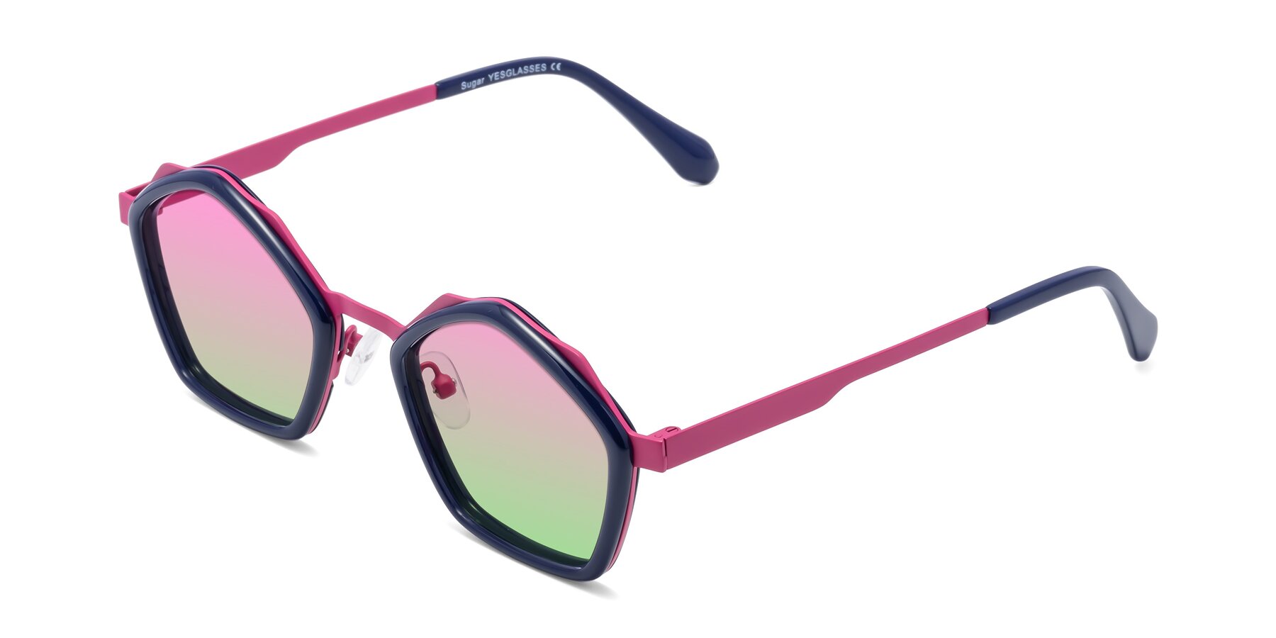 Angle of Sugar in Deep Blue-Magenta with Pink / Green Gradient Lenses