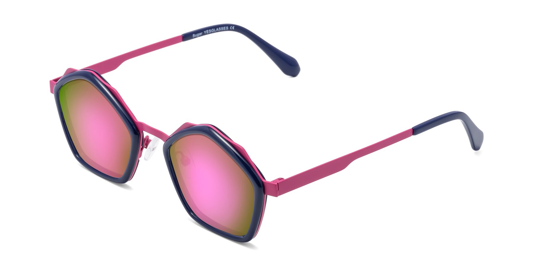 Angle of Sugar in Deep Blue-Magenta with Pink Mirrored Lenses