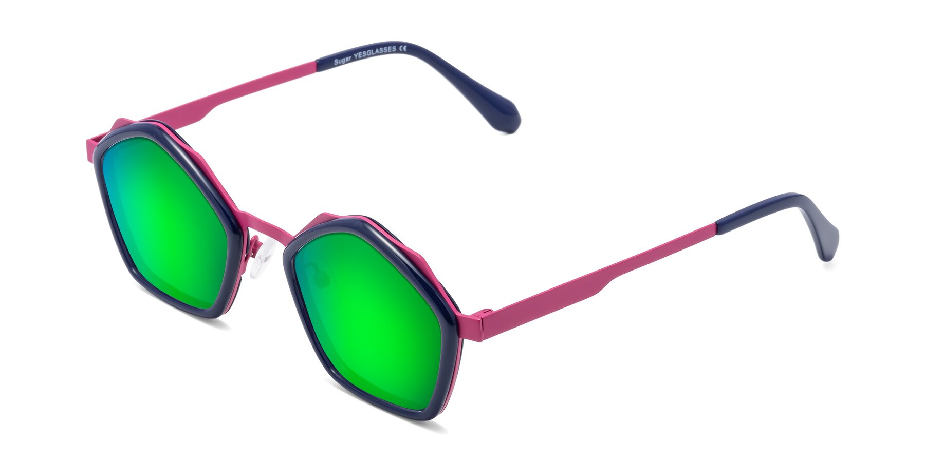 Angle of Sugar in Deep Blue-Magenta with Green Mirrored Lenses