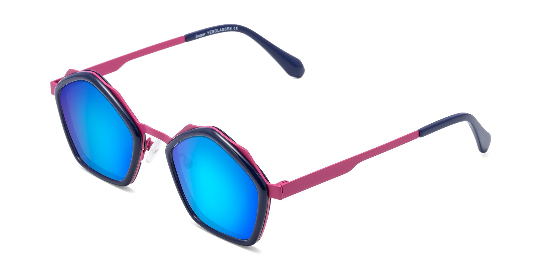Angle of Sugar in Deep Blue-Magenta with Blue Mirrored Lenses