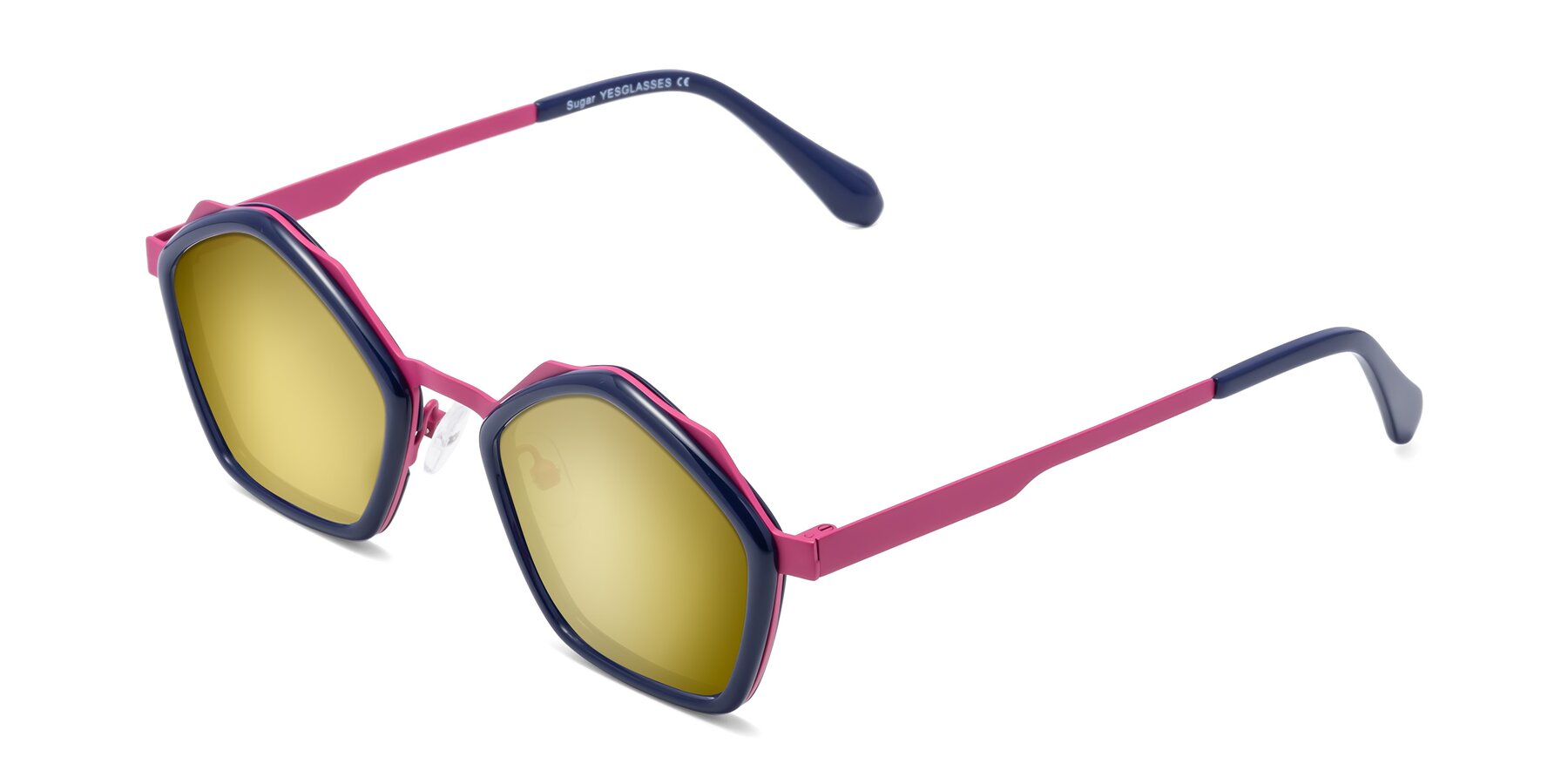 Angle of Sugar in Deep Blue-Magenta with Gold Mirrored Lenses