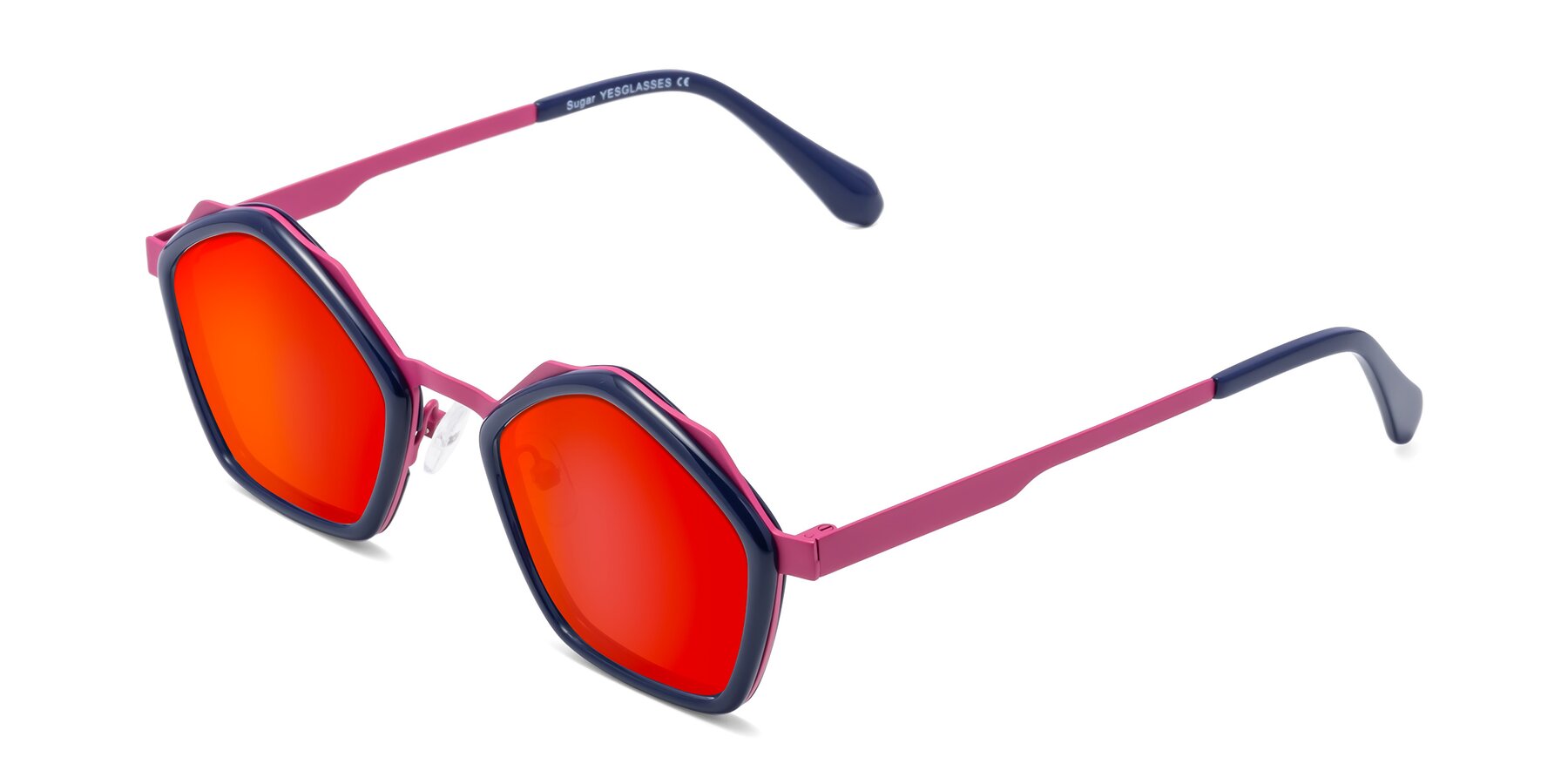 Angle of Sugar in Deep Blue-Magenta with Red Gold Mirrored Lenses