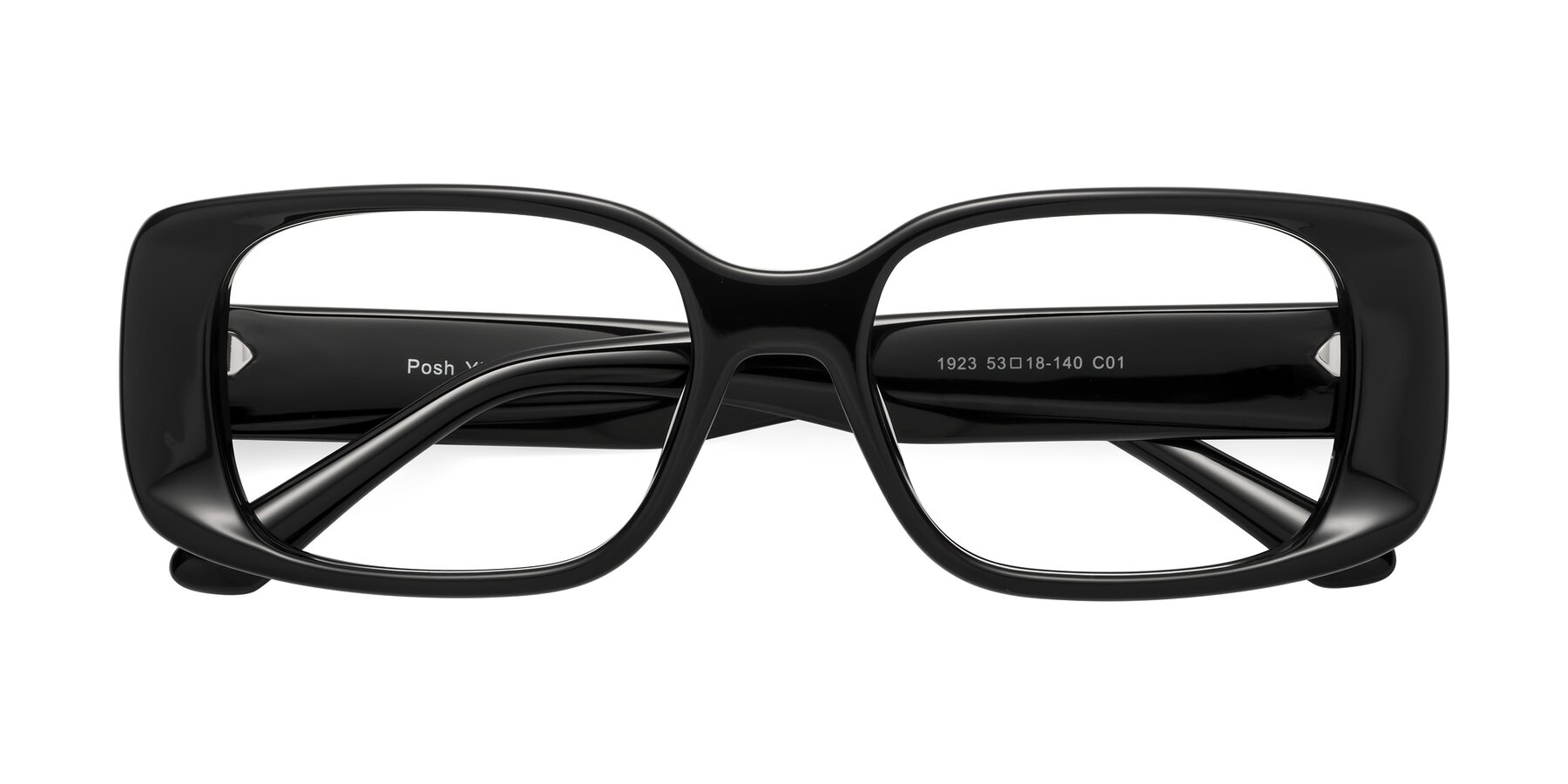 Folded Front of Posh in Black with Clear Blue Light Blocking Lenses