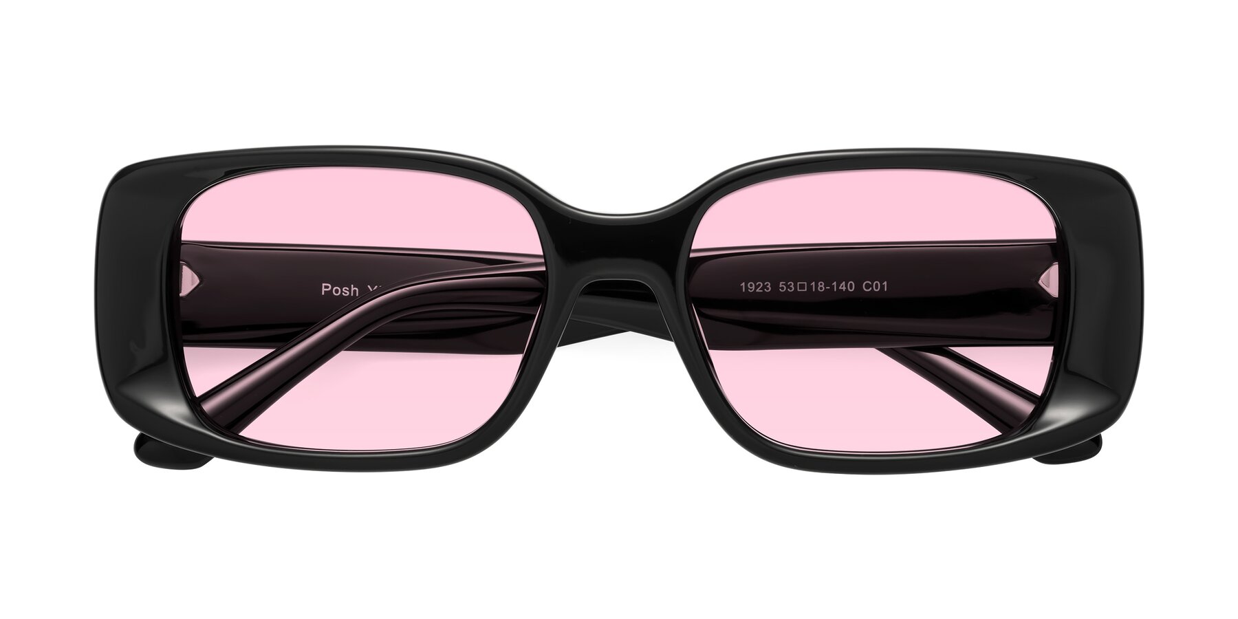 Folded Front of Posh in Black with Light Pink Tinted Lenses