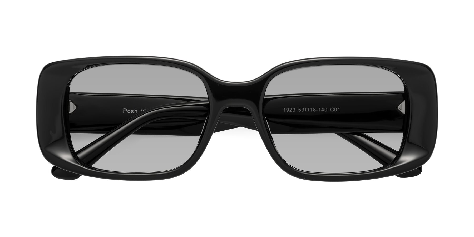 Folded Front of Posh in Black with Light Gray Tinted Lenses