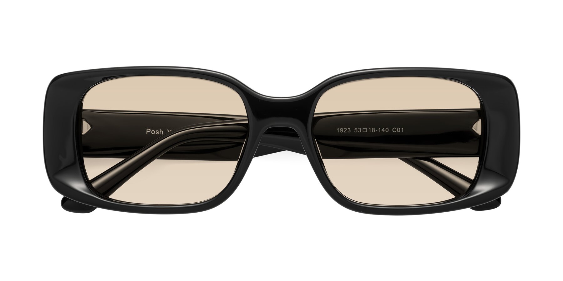 Folded Front of Posh in Black with Light Brown Tinted Lenses