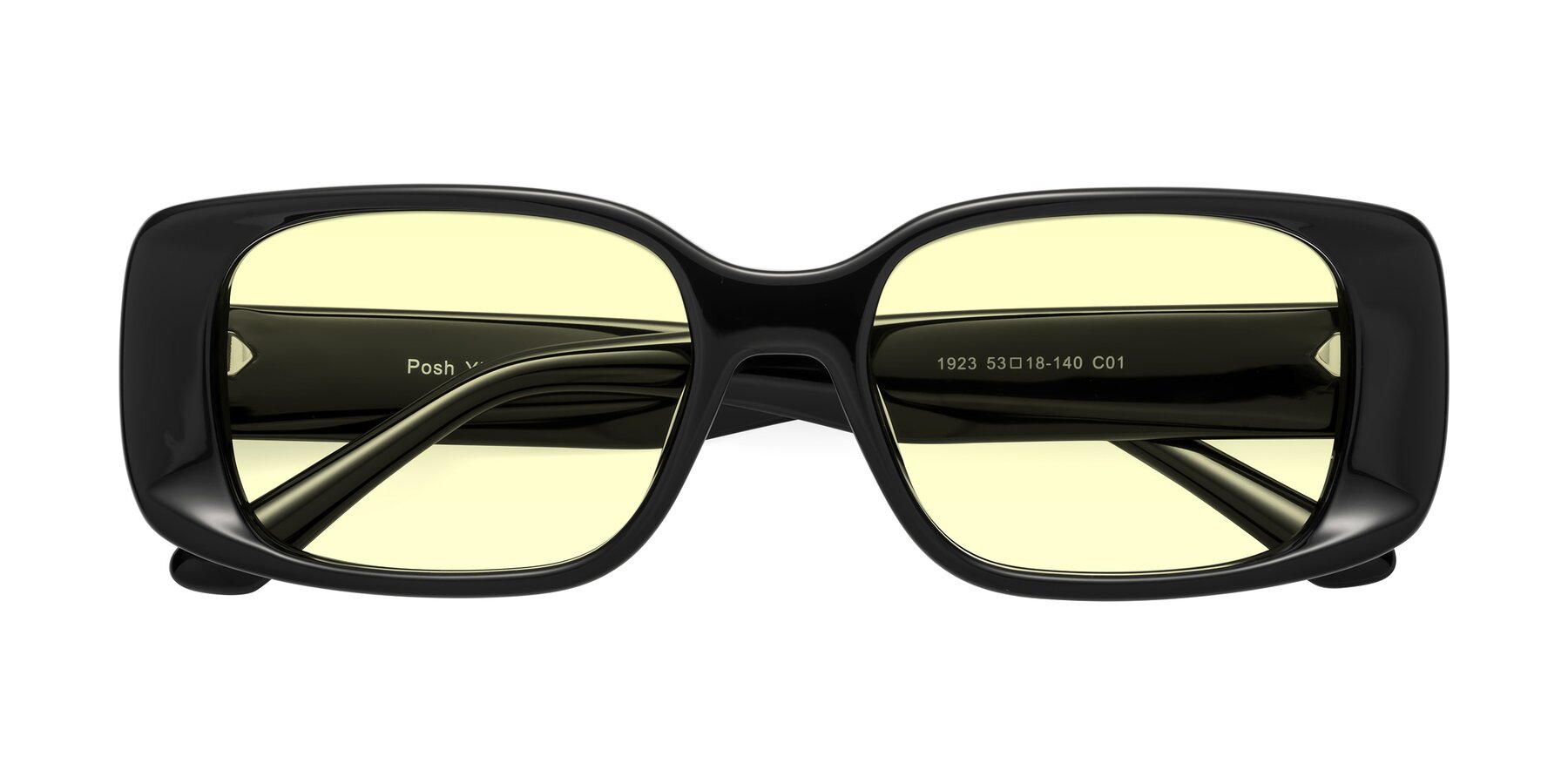 Folded Front of Posh in Black with Light Yellow Tinted Lenses