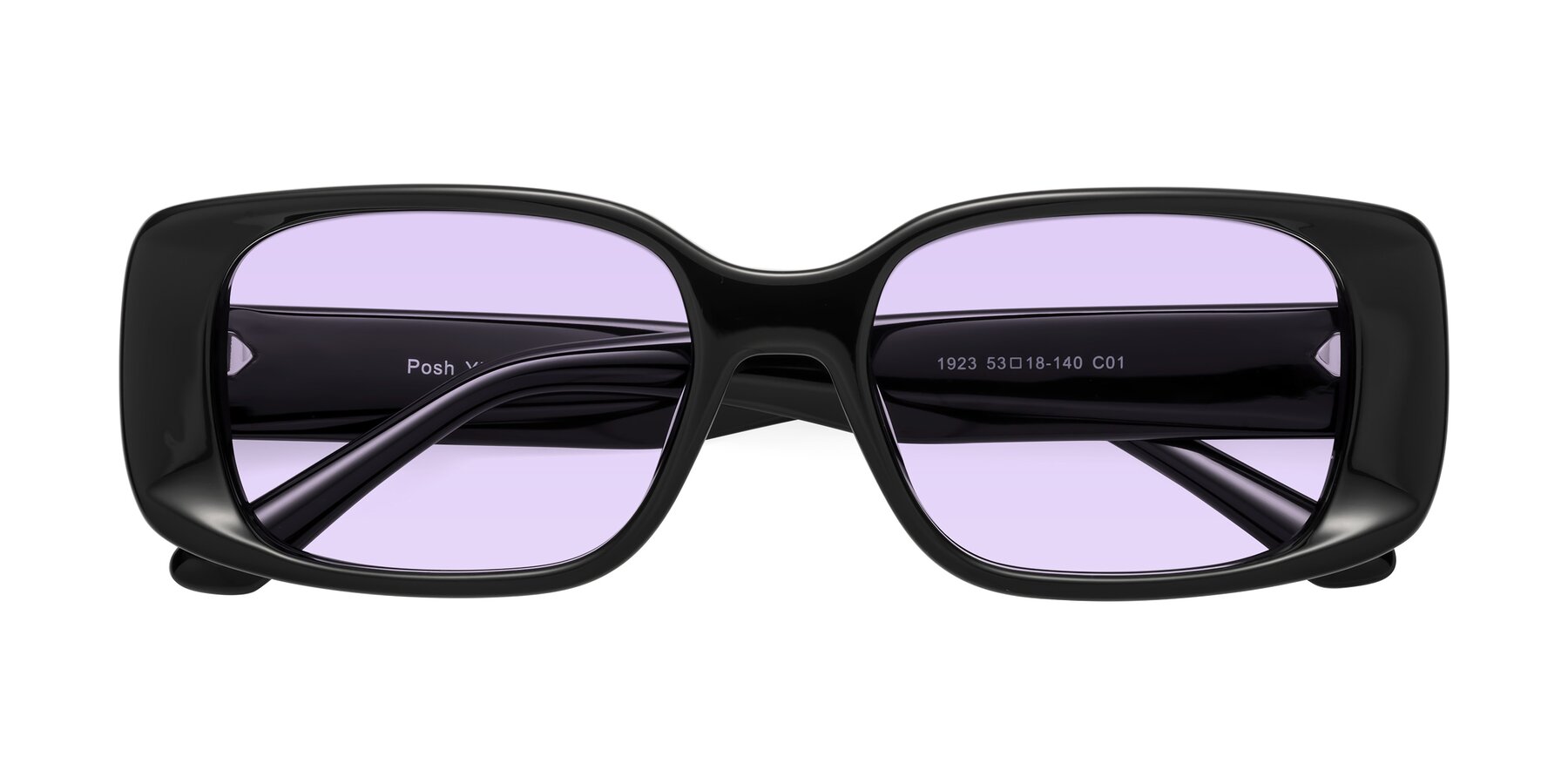 Folded Front of Posh in Black with Light Purple Tinted Lenses