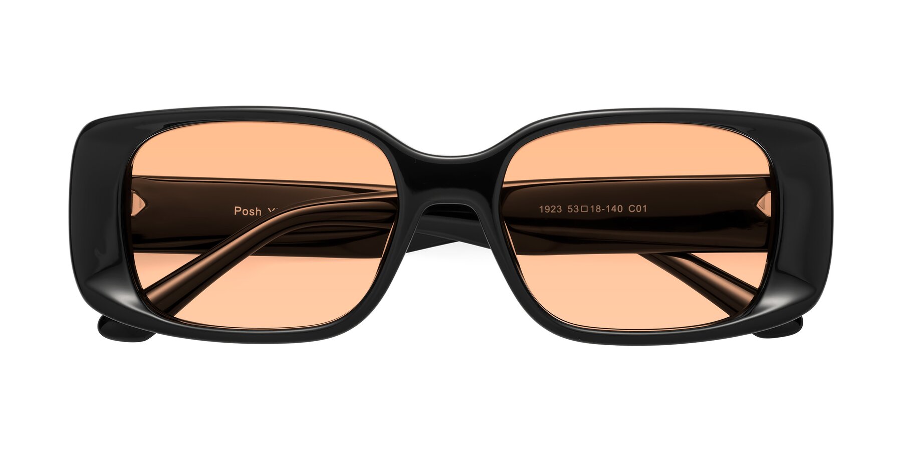 Folded Front of Posh in Black with Light Orange Tinted Lenses