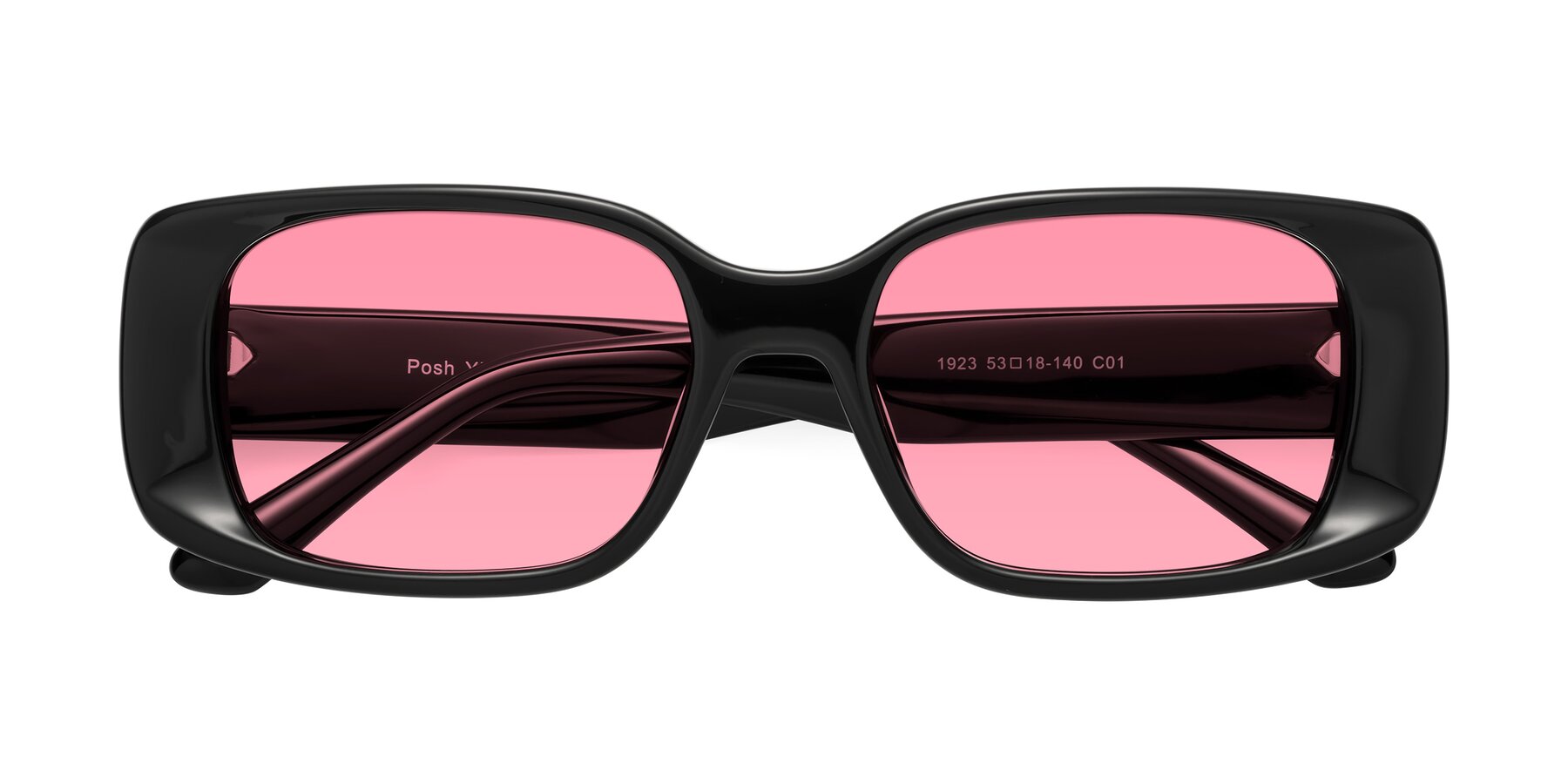Folded Front of Posh in Black with Pink Tinted Lenses