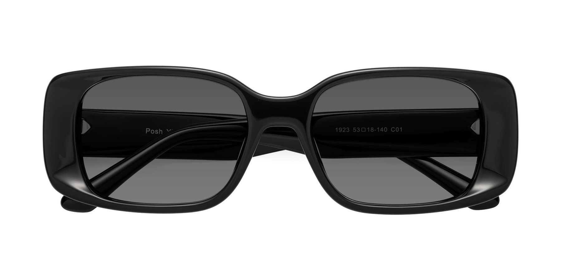 Folded Front of Posh in Black with Medium Gray Tinted Lenses