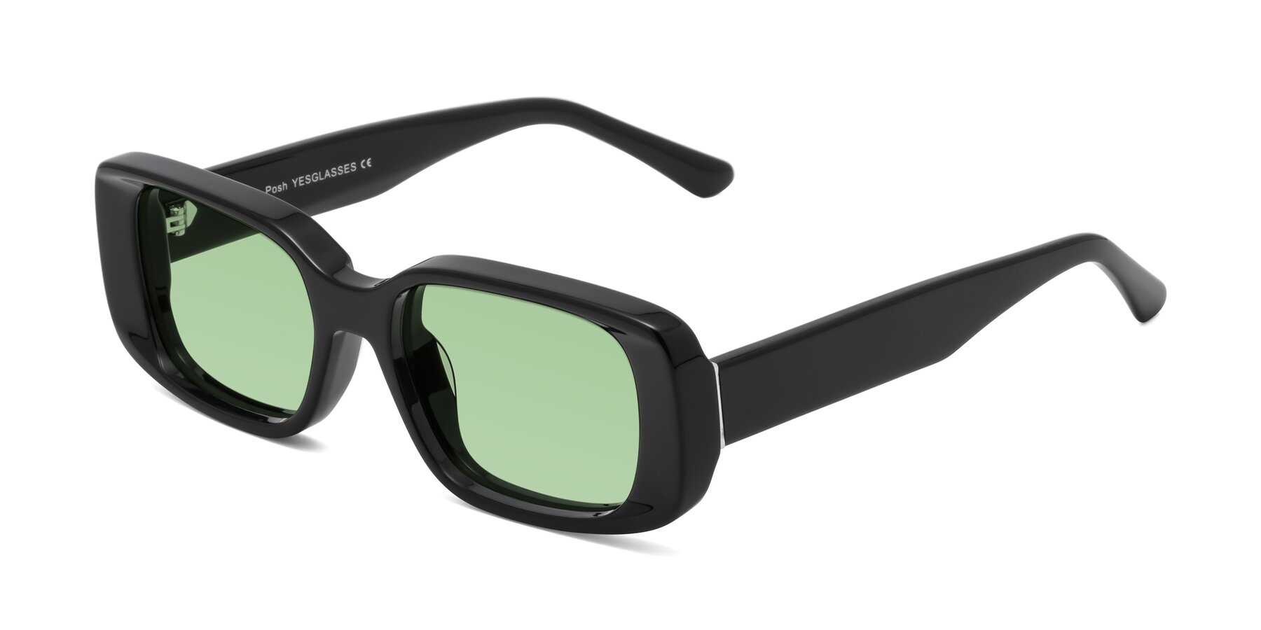 Angle of Posh in Black with Medium Green Tinted Lenses