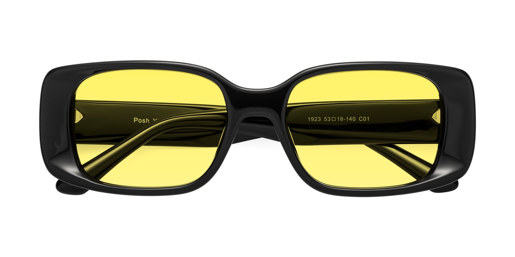 Folded Front of Posh in Black with Medium Yellow Tinted Lenses