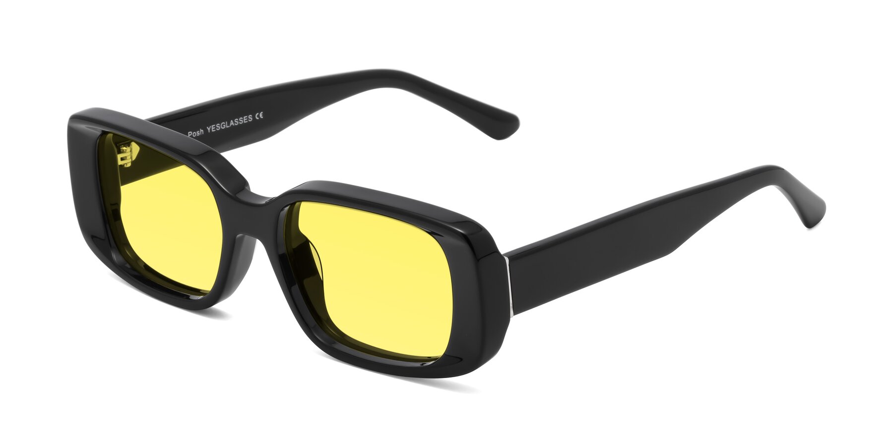 Angle of Posh in Black with Medium Yellow Tinted Lenses