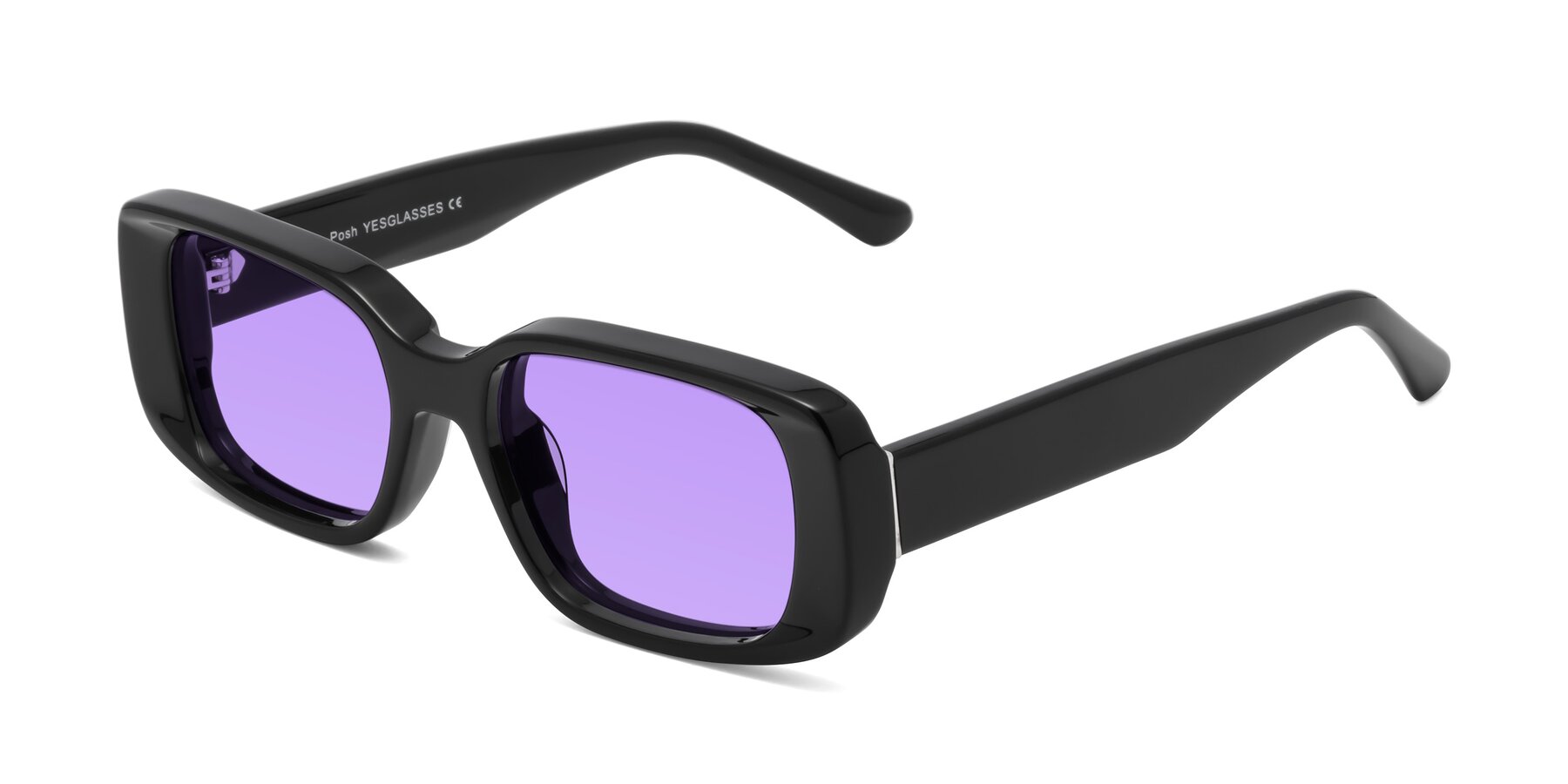Angle of Posh in Black with Medium Purple Tinted Lenses
