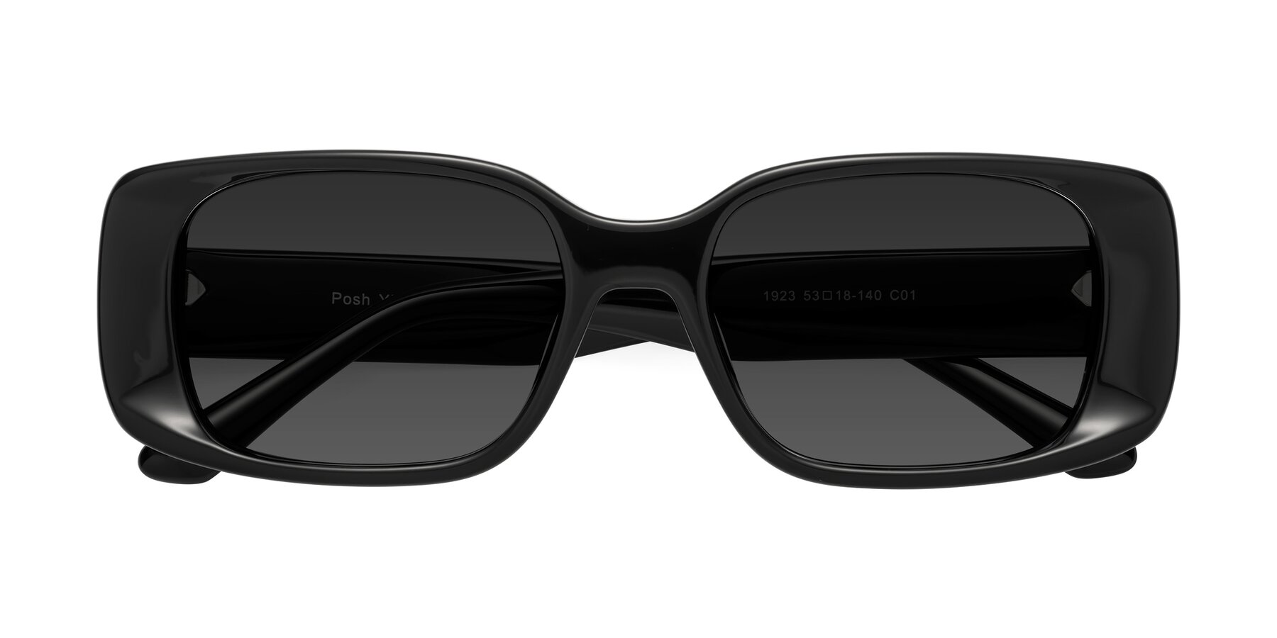 Folded Front of Posh in Black with Gray Tinted Lenses