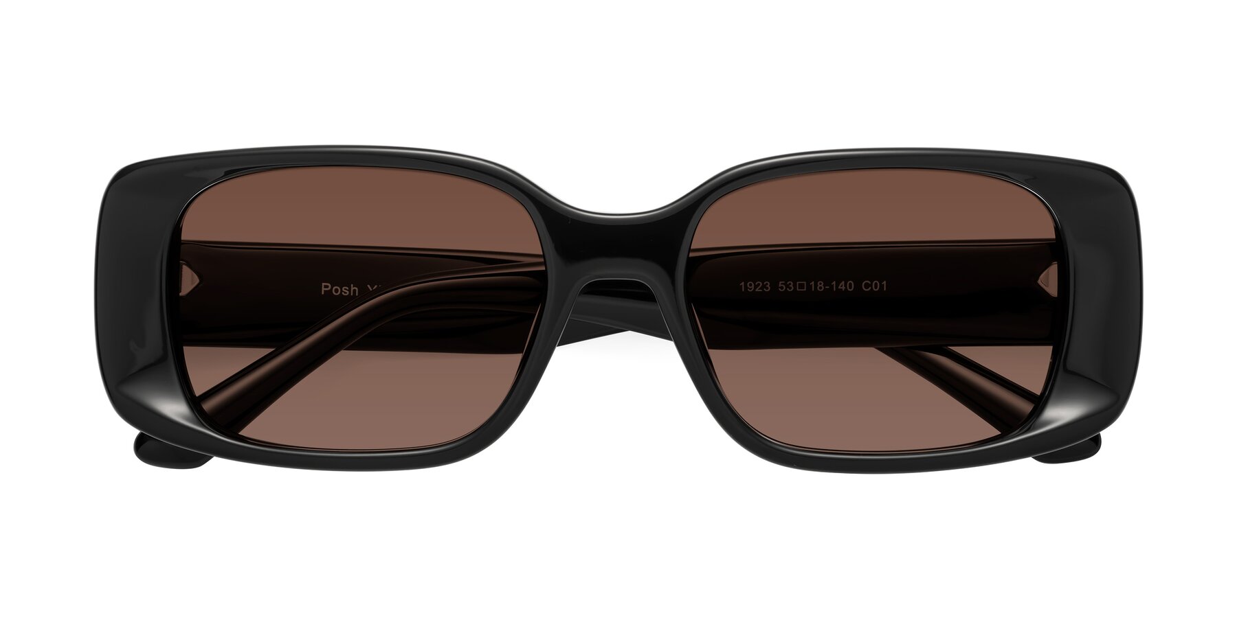 Folded Front of Posh in Black with Brown Tinted Lenses