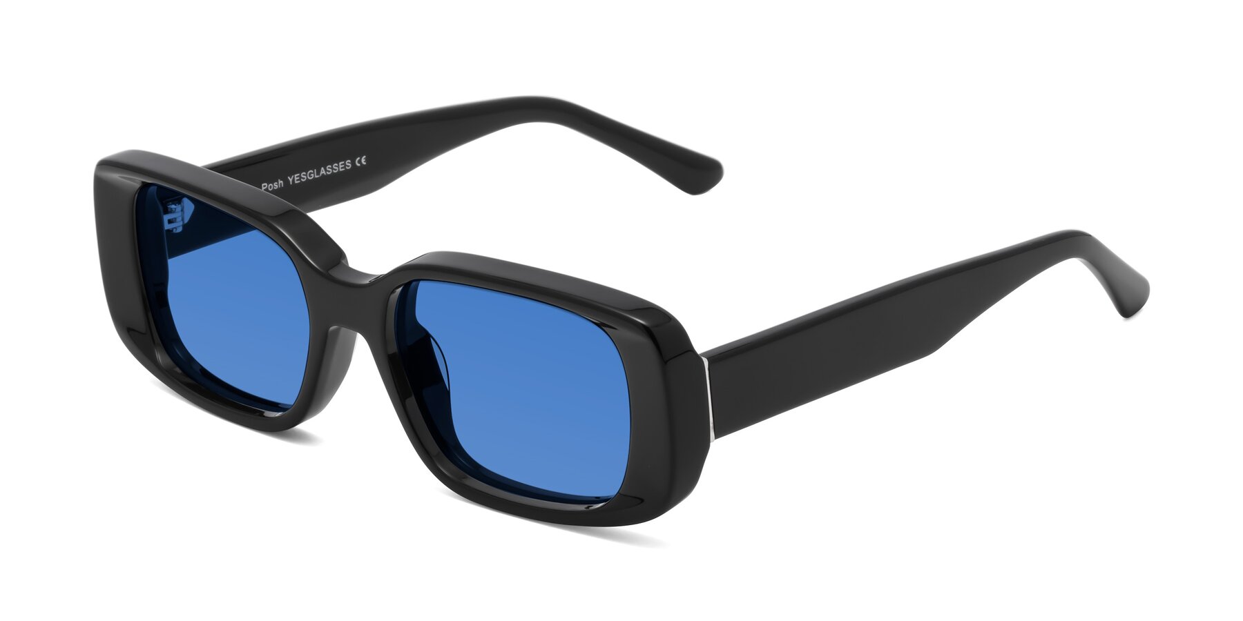 Angle of Posh in Black with Blue Tinted Lenses