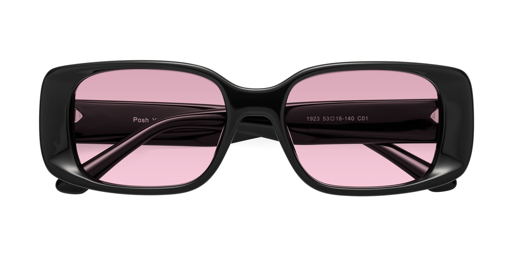 Folded Front of Posh in Black with Light Wine Tinted Lenses