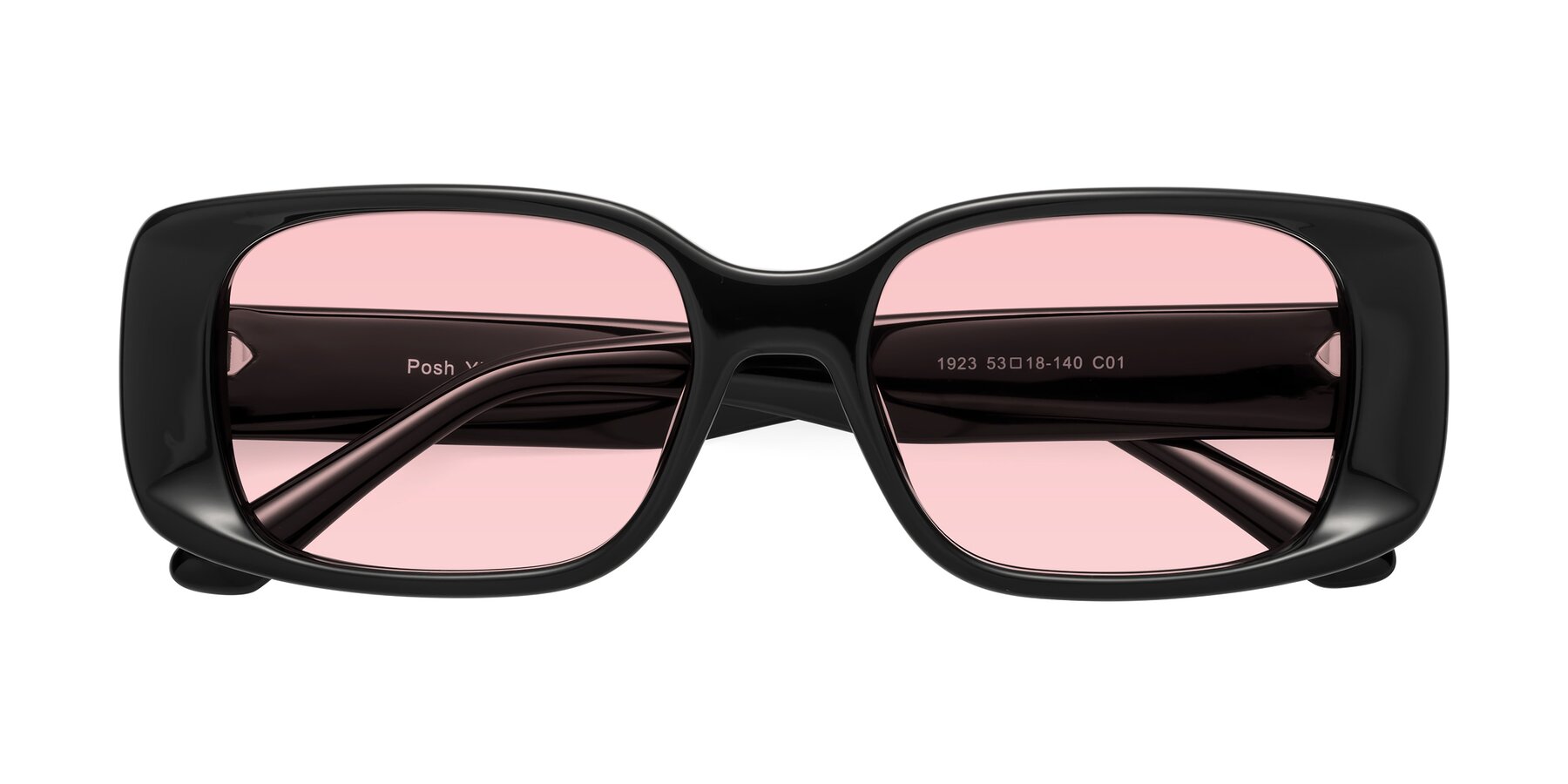 Folded Front of Posh in Black with Light Garnet Tinted Lenses