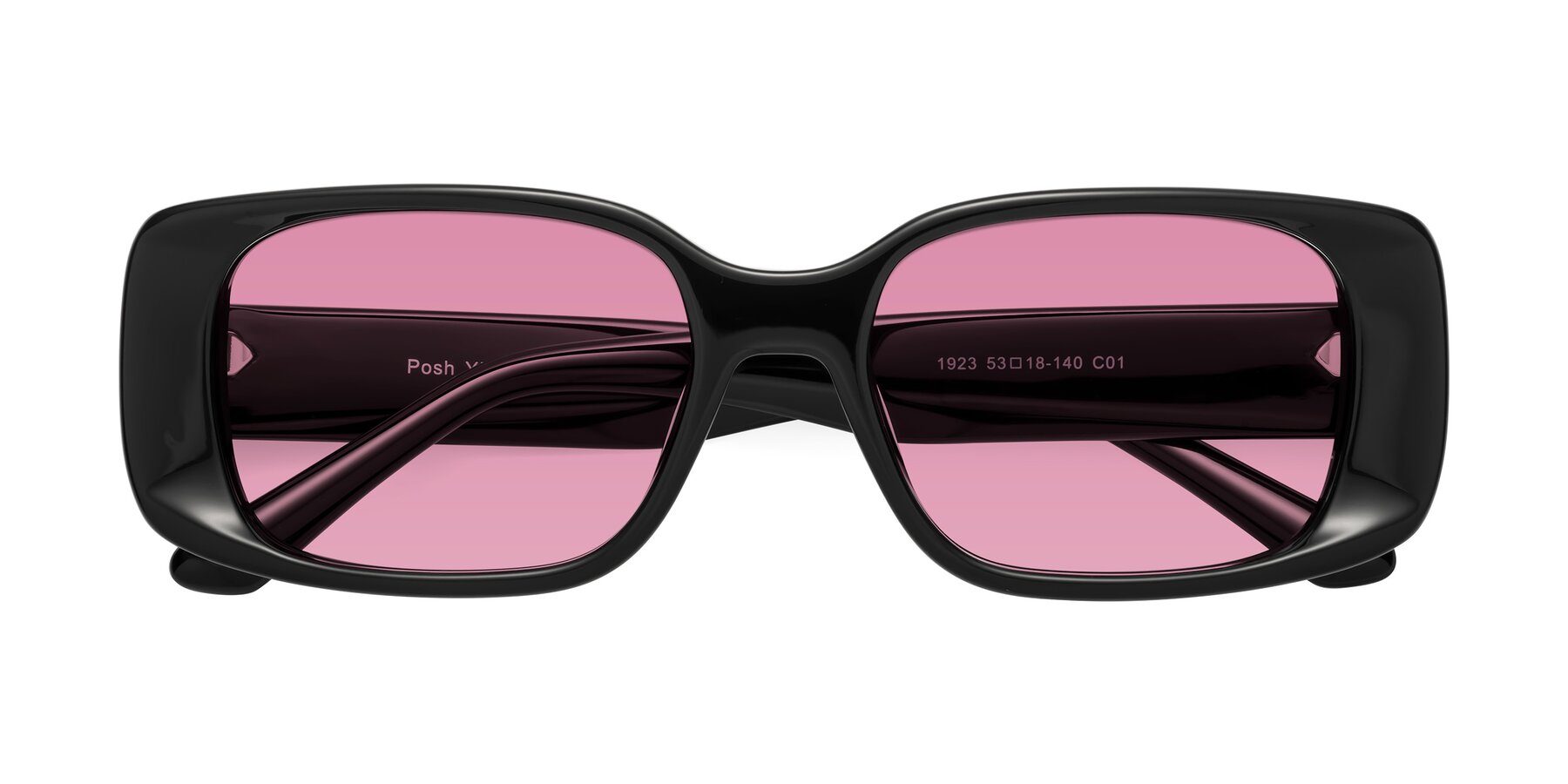 Folded Front of Posh in Black with Medium Wine Tinted Lenses