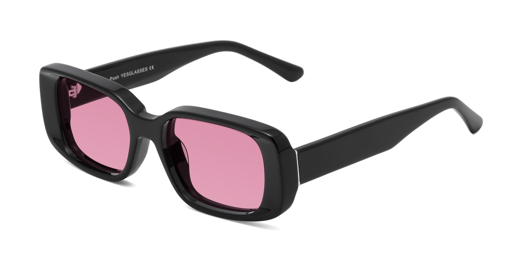 Angle of Posh in Black with Medium Wine Tinted Lenses