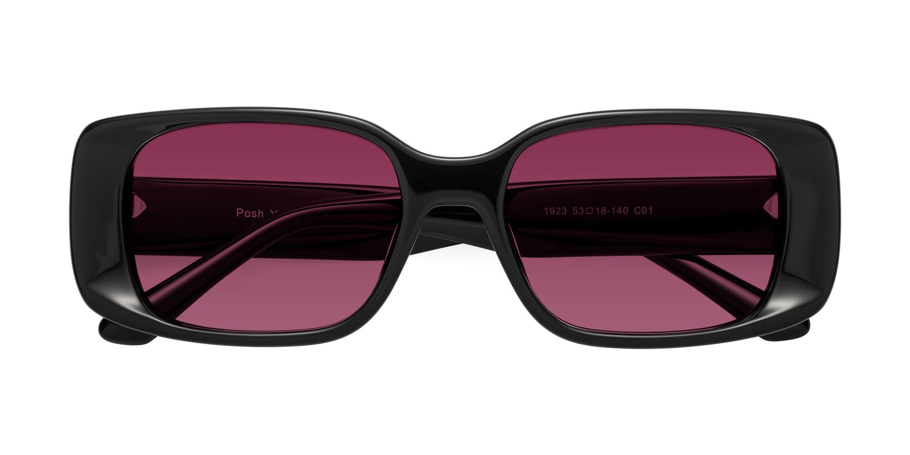 Folded Front of Posh in Black with Wine Tinted Lenses