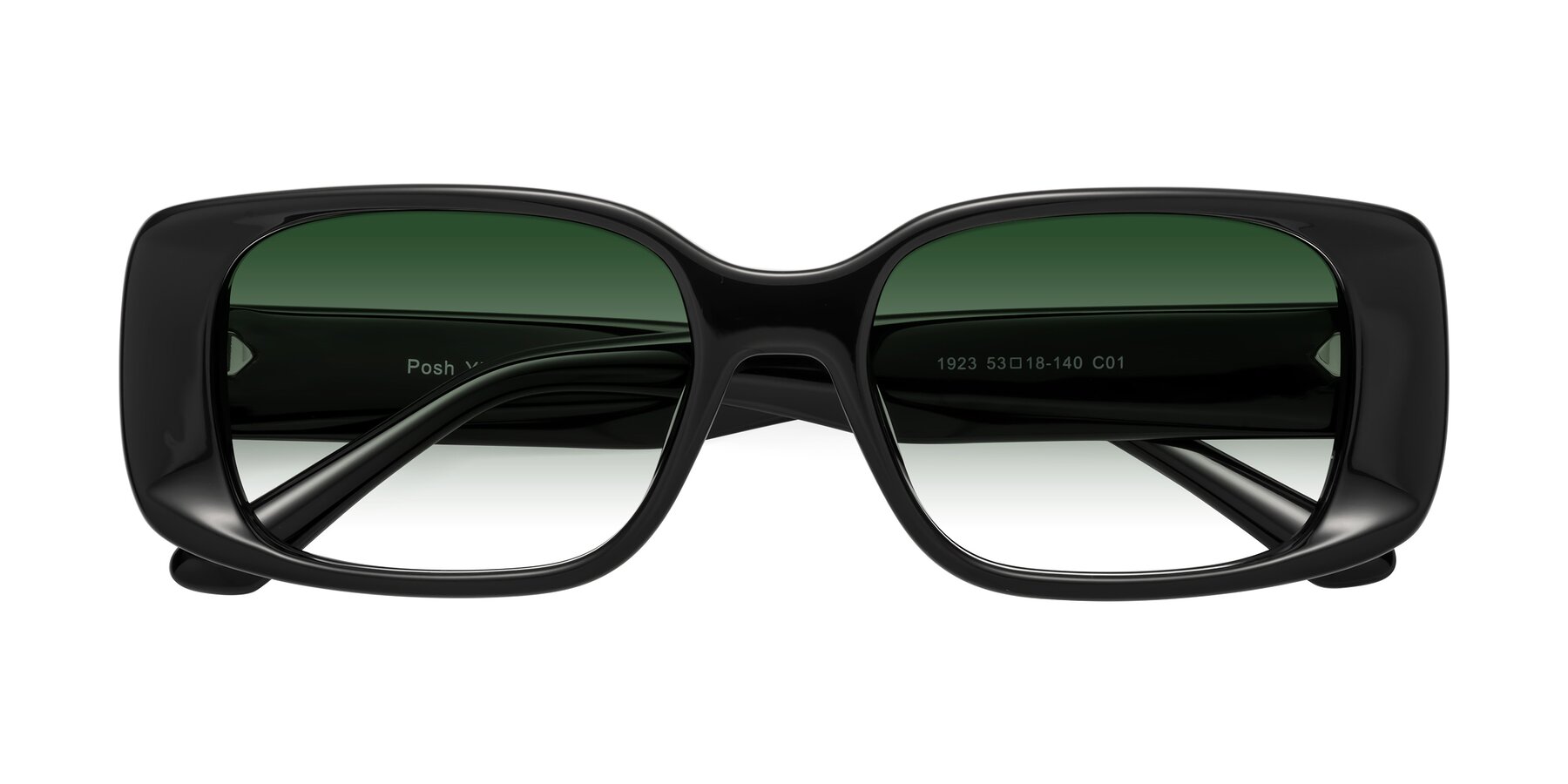 Folded Front of Posh in Black with Green Gradient Lenses