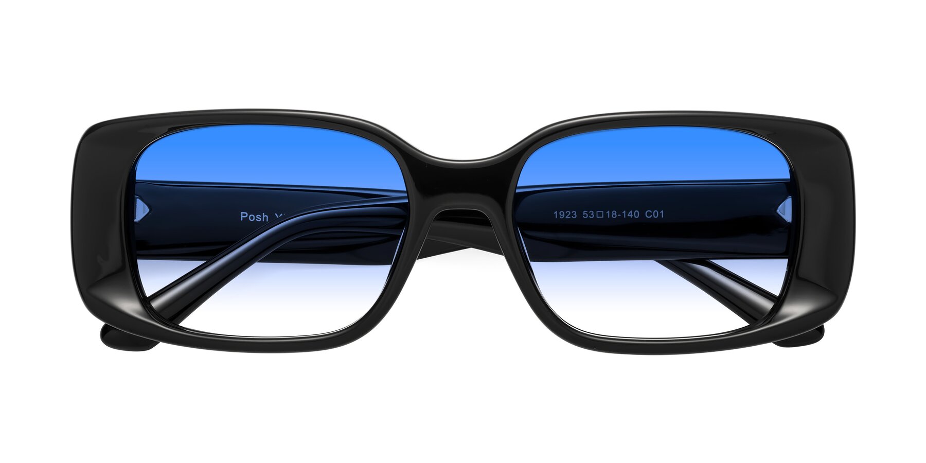 Folded Front of Posh in Black with Blue Gradient Lenses