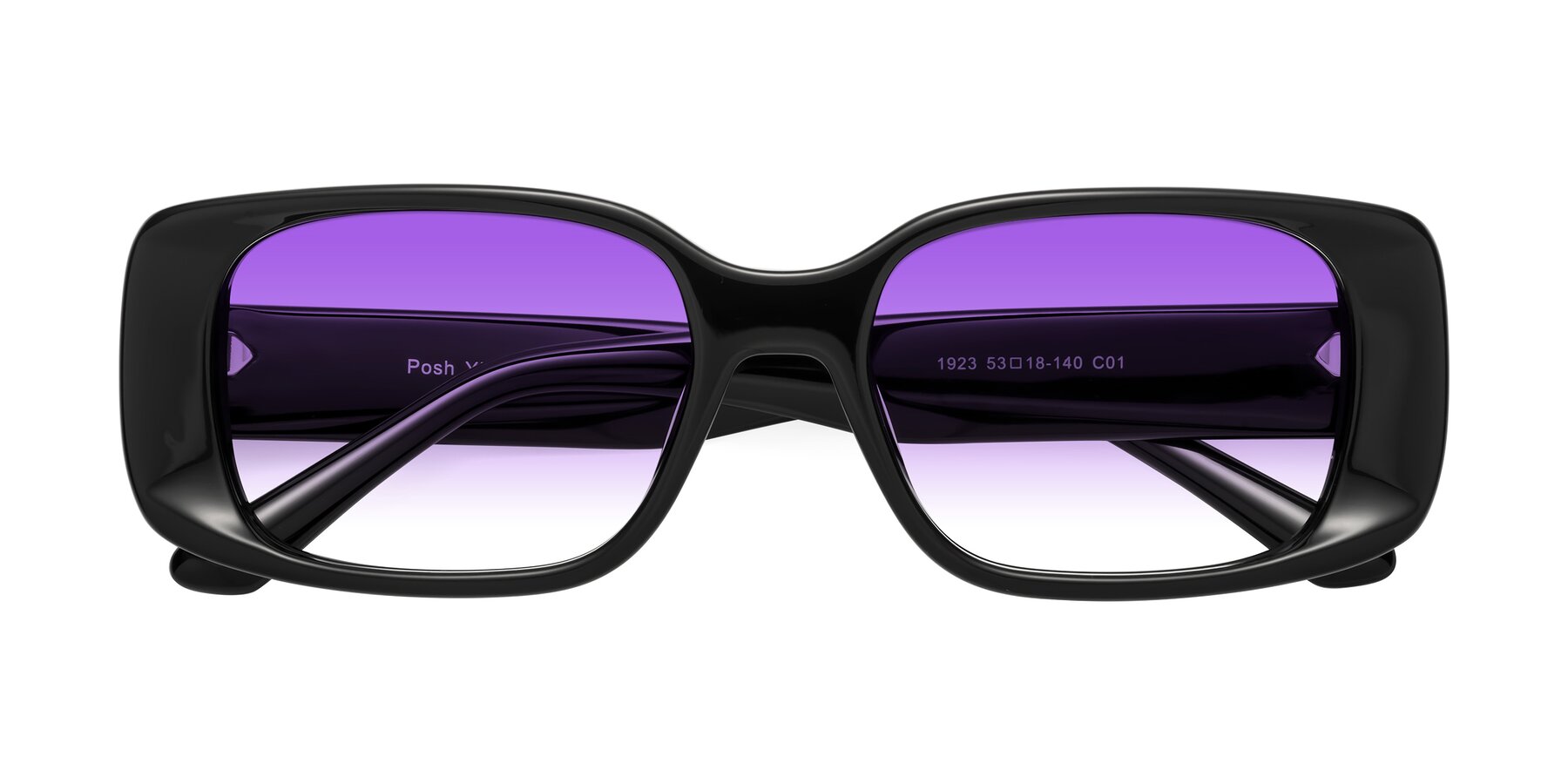 Folded Front of Posh in Black with Purple Gradient Lenses