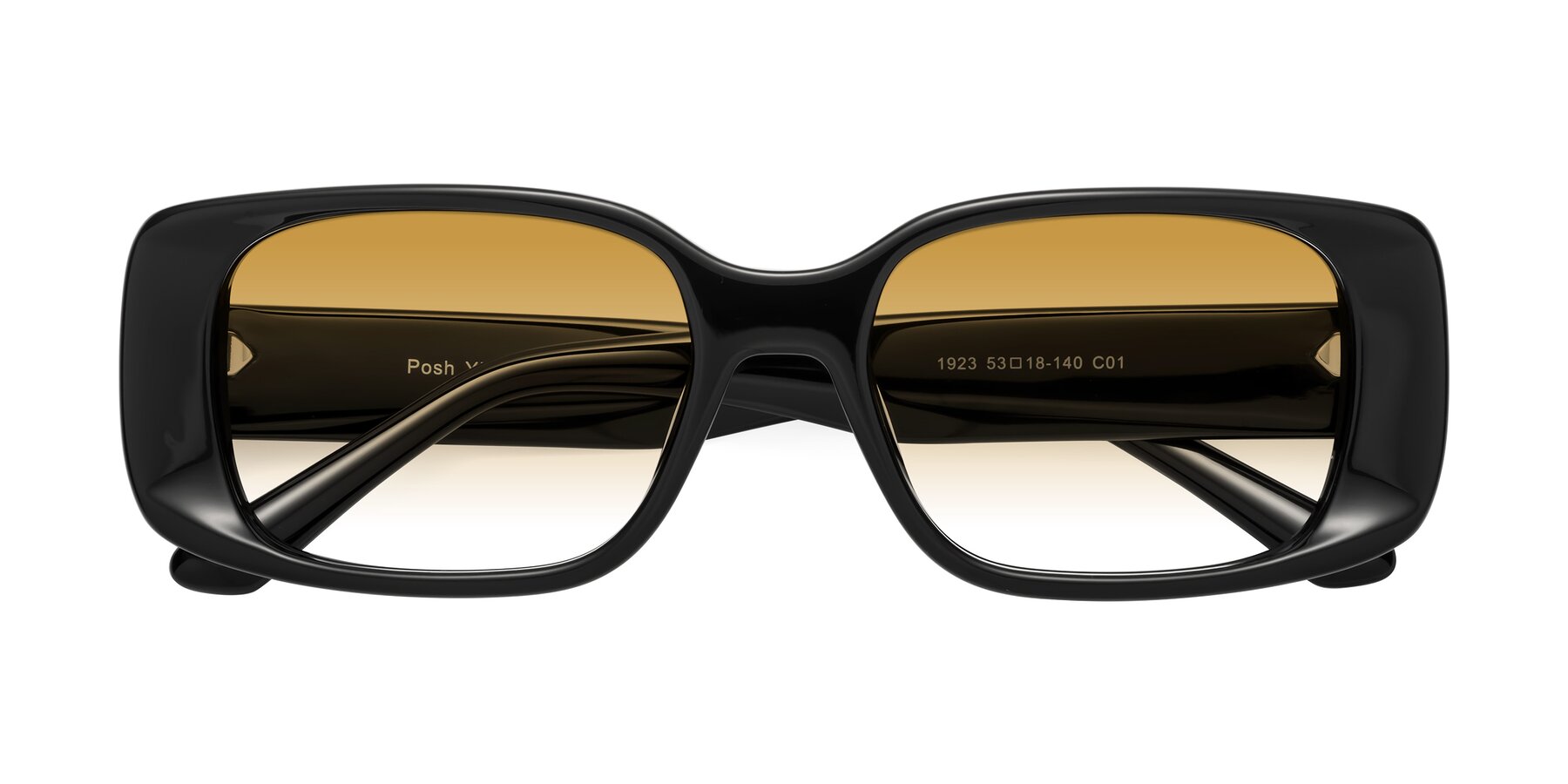 Folded Front of Posh in Black with Champagne Gradient Lenses