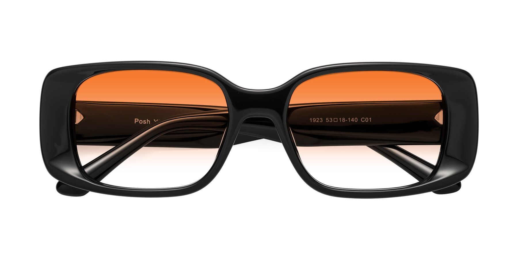 Folded Front of Posh in Black with Orange Gradient Lenses