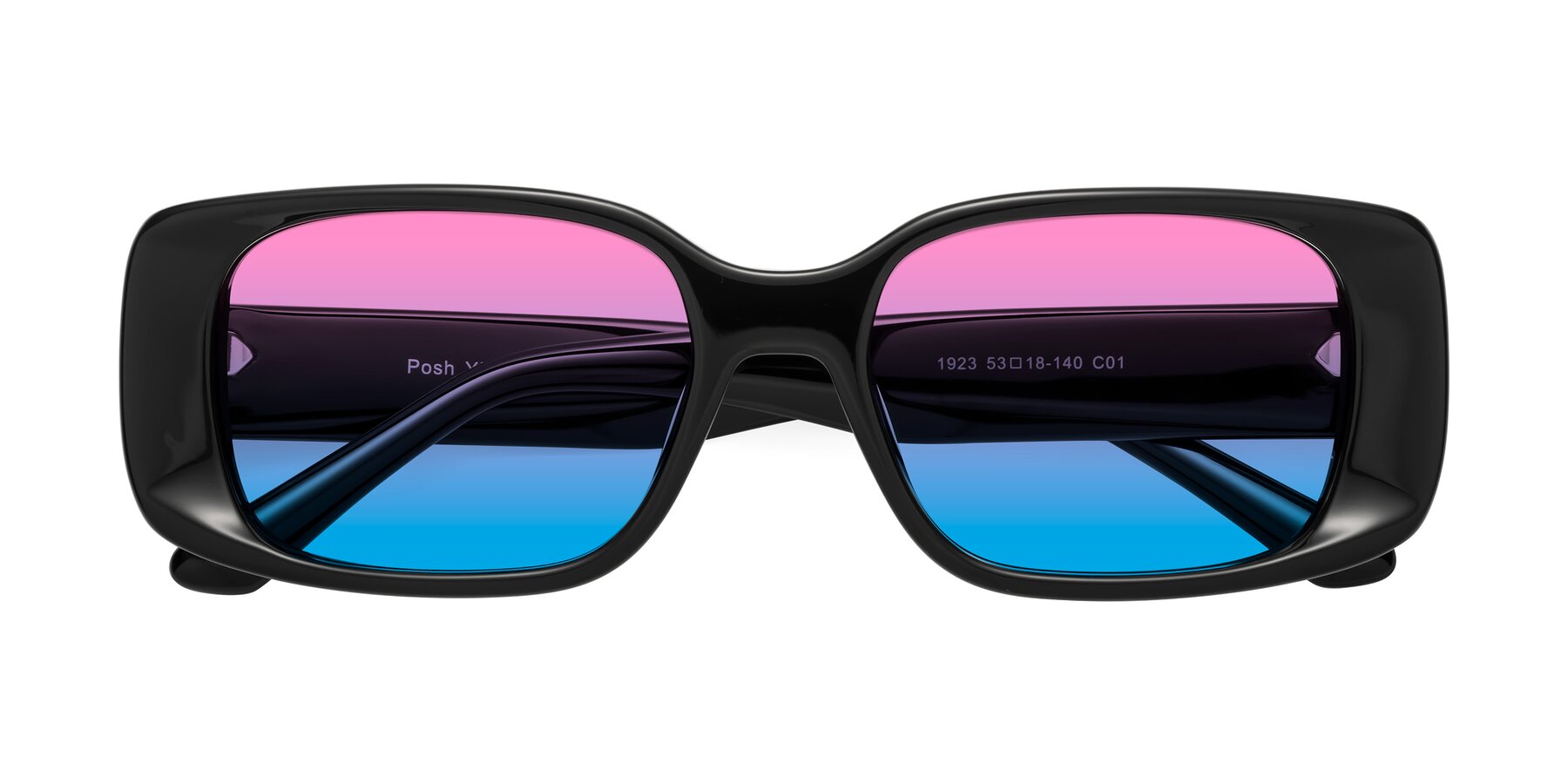 Folded Front of Posh in Black with Pink / Blue Gradient Lenses