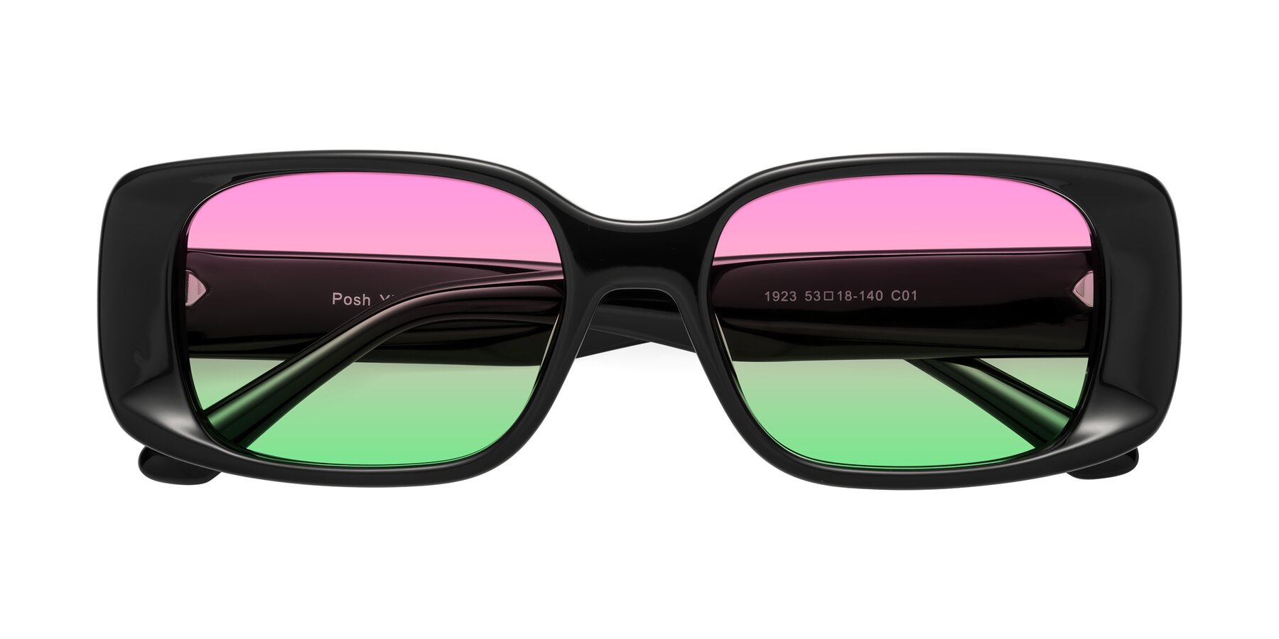 Folded Front of Posh in Black with Pink / Green Gradient Lenses